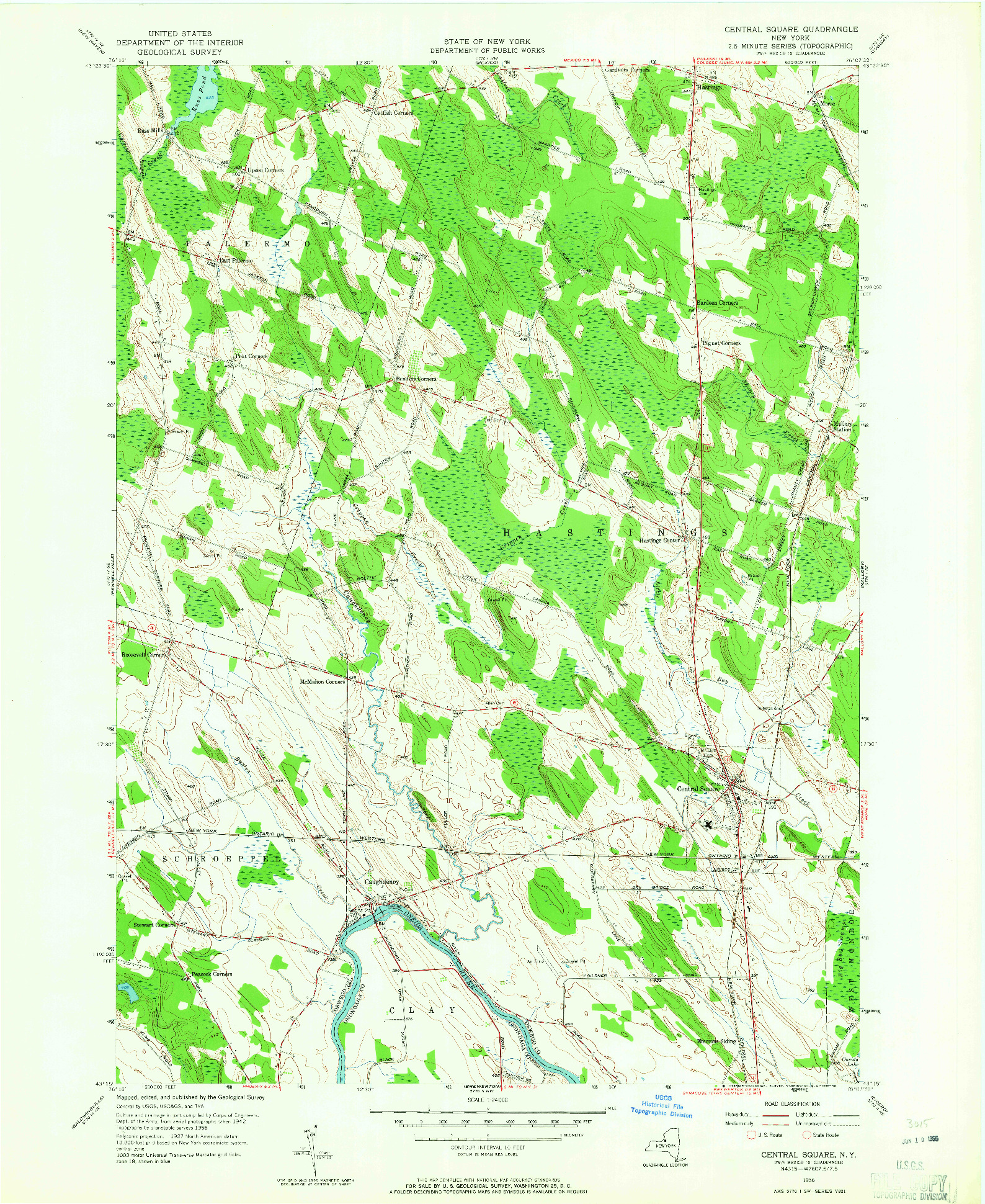 USGS 1:24000-SCALE QUADRANGLE FOR CENTRAL SQUARE, NY 1956