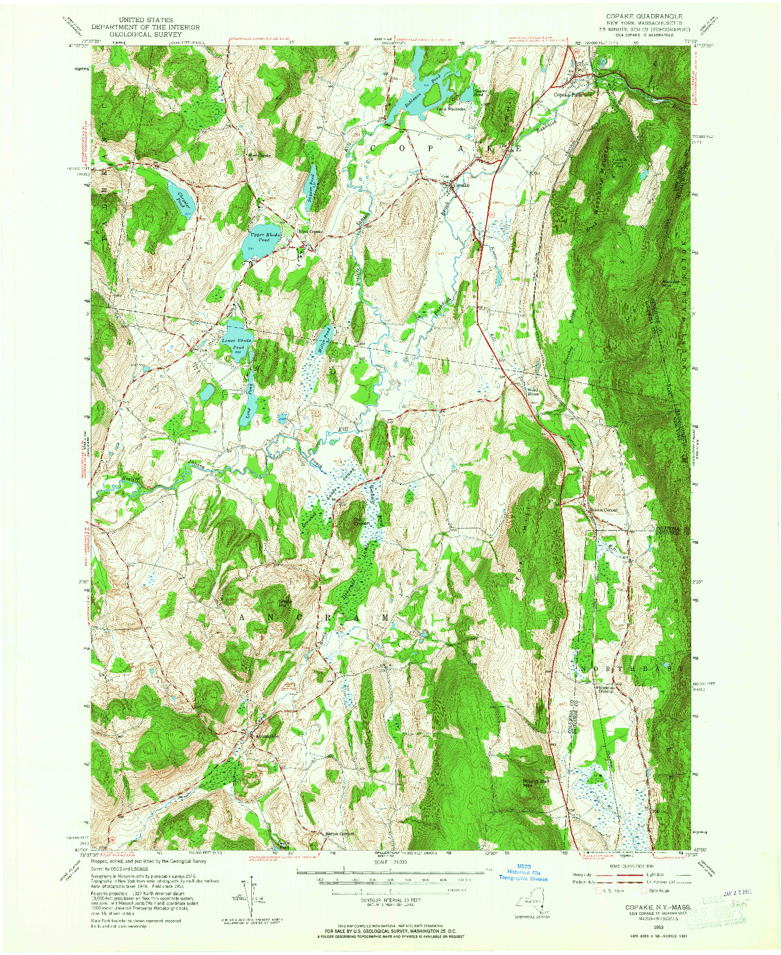 USGS 1:24000-SCALE QUADRANGLE FOR COPAKE, NY 1953