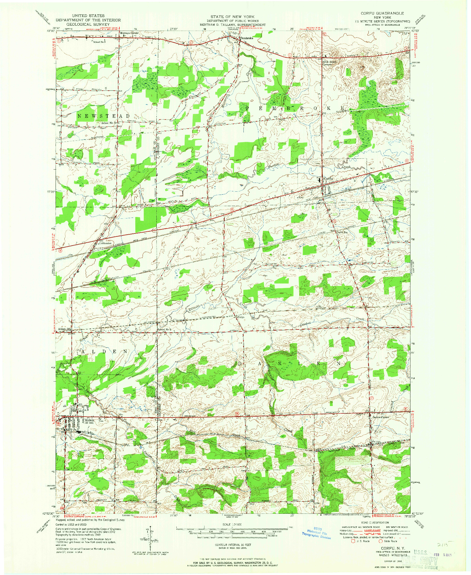 USGS 1:24000-SCALE QUADRANGLE FOR CORFU, NY 1950