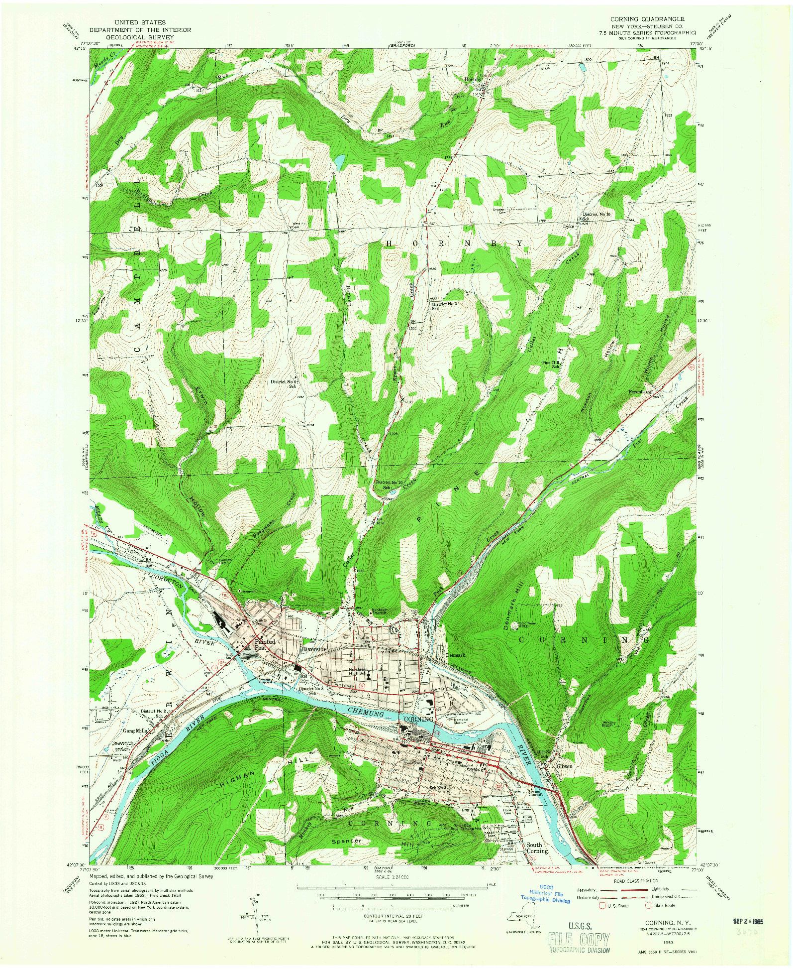 USGS 1:24000-SCALE QUADRANGLE FOR CORNING, NY 1953