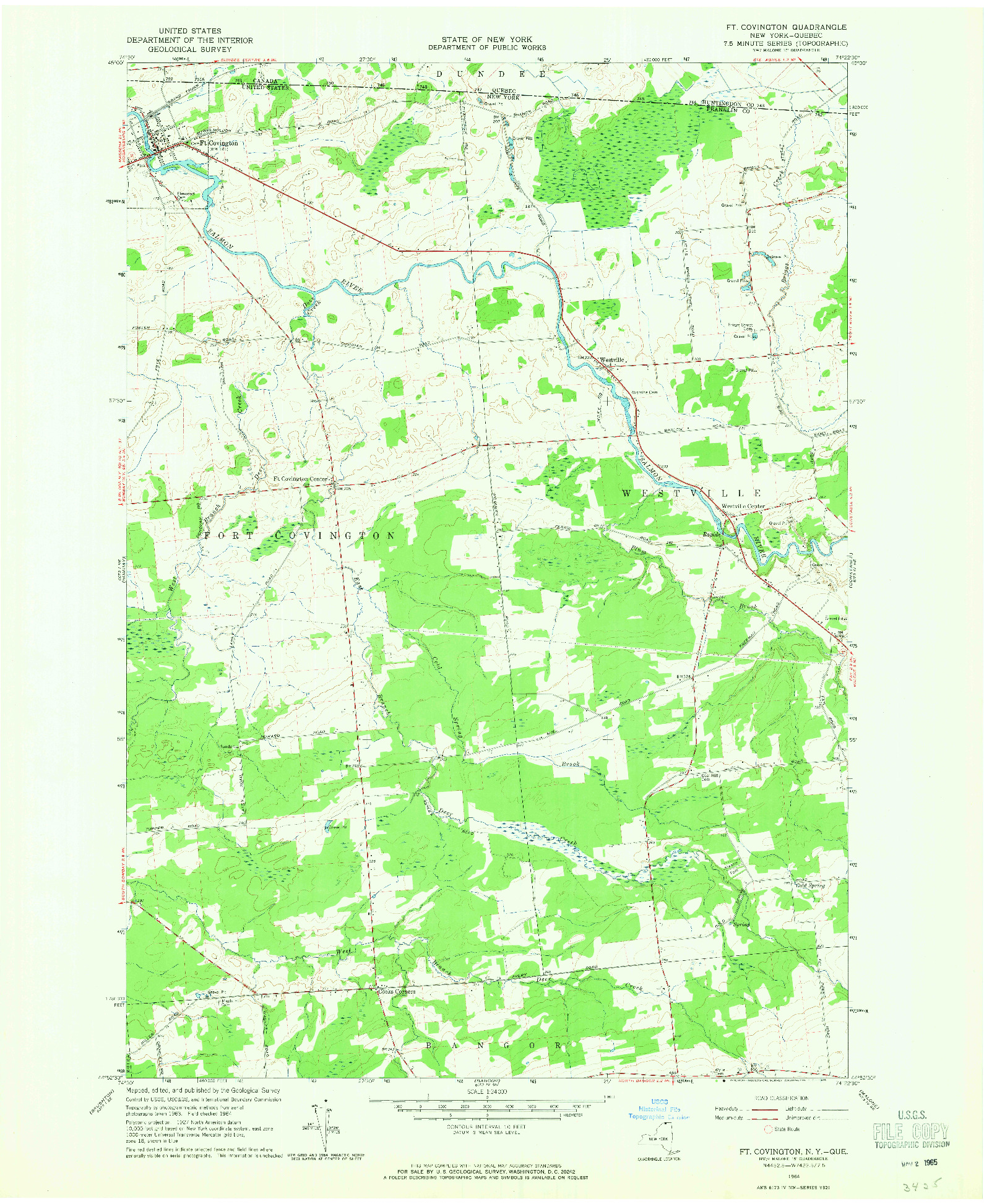 USGS 1:24000-SCALE QUADRANGLE FOR FT. COVINGTON, NY 1964