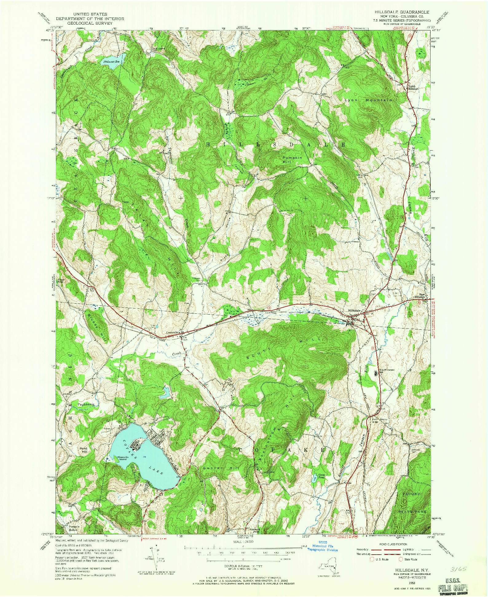 USGS 1:24000-SCALE QUADRANGLE FOR HILLSDALE, NY 1953