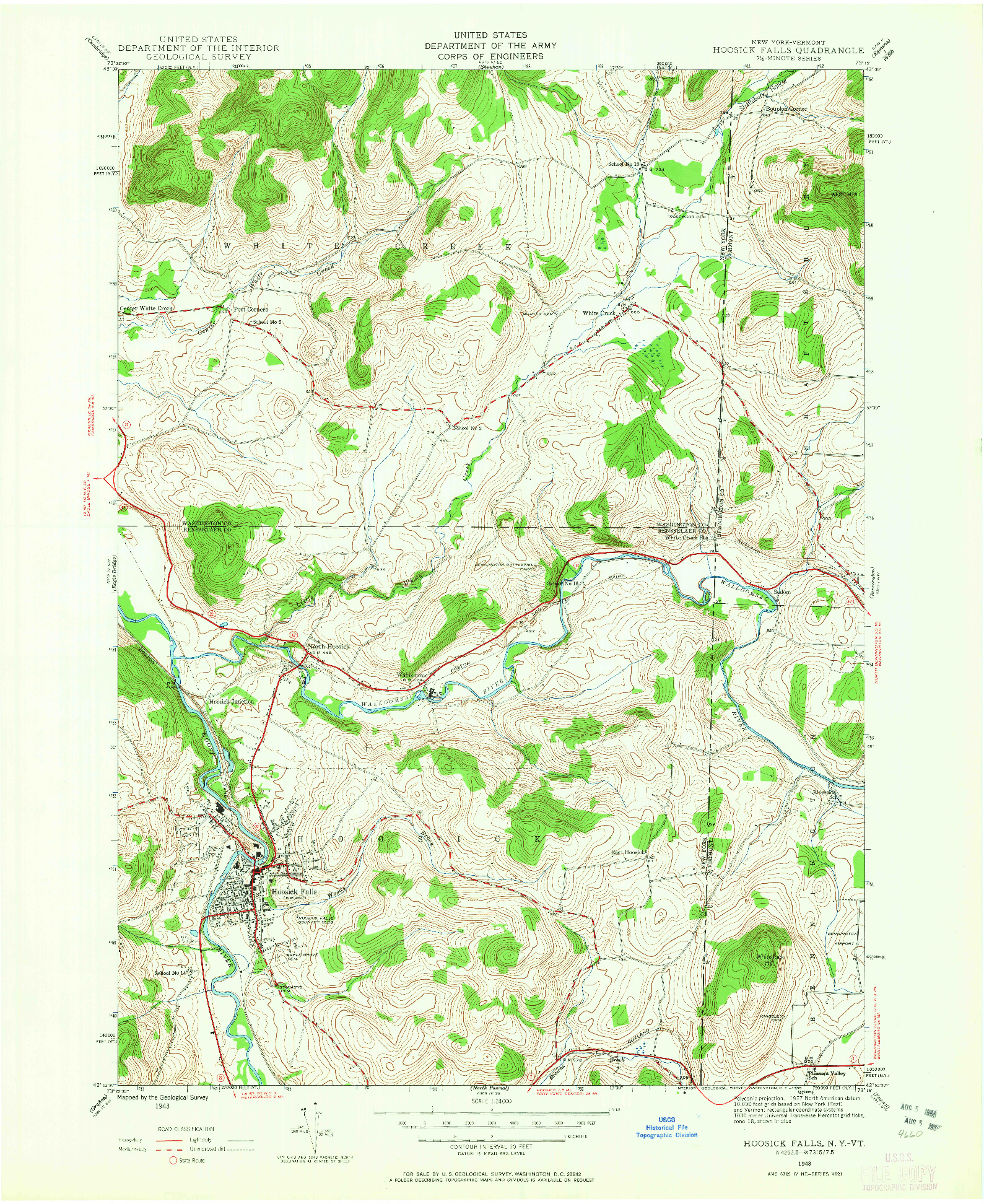 USGS 1:24000-SCALE QUADRANGLE FOR HOOSICK FALLS, NY 1943
