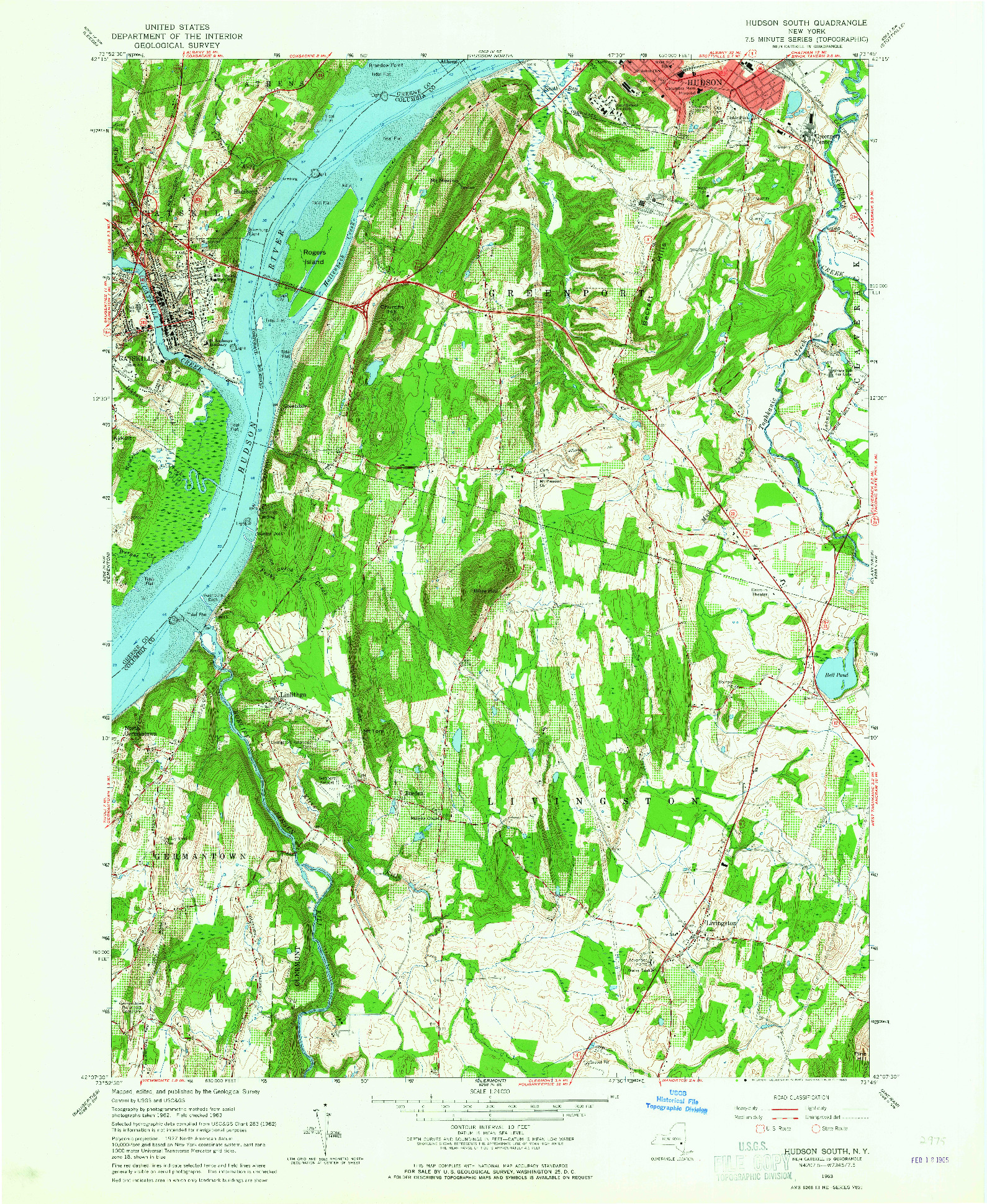 USGS 1:24000-SCALE QUADRANGLE FOR HUDSON SOUTH, NY 1963