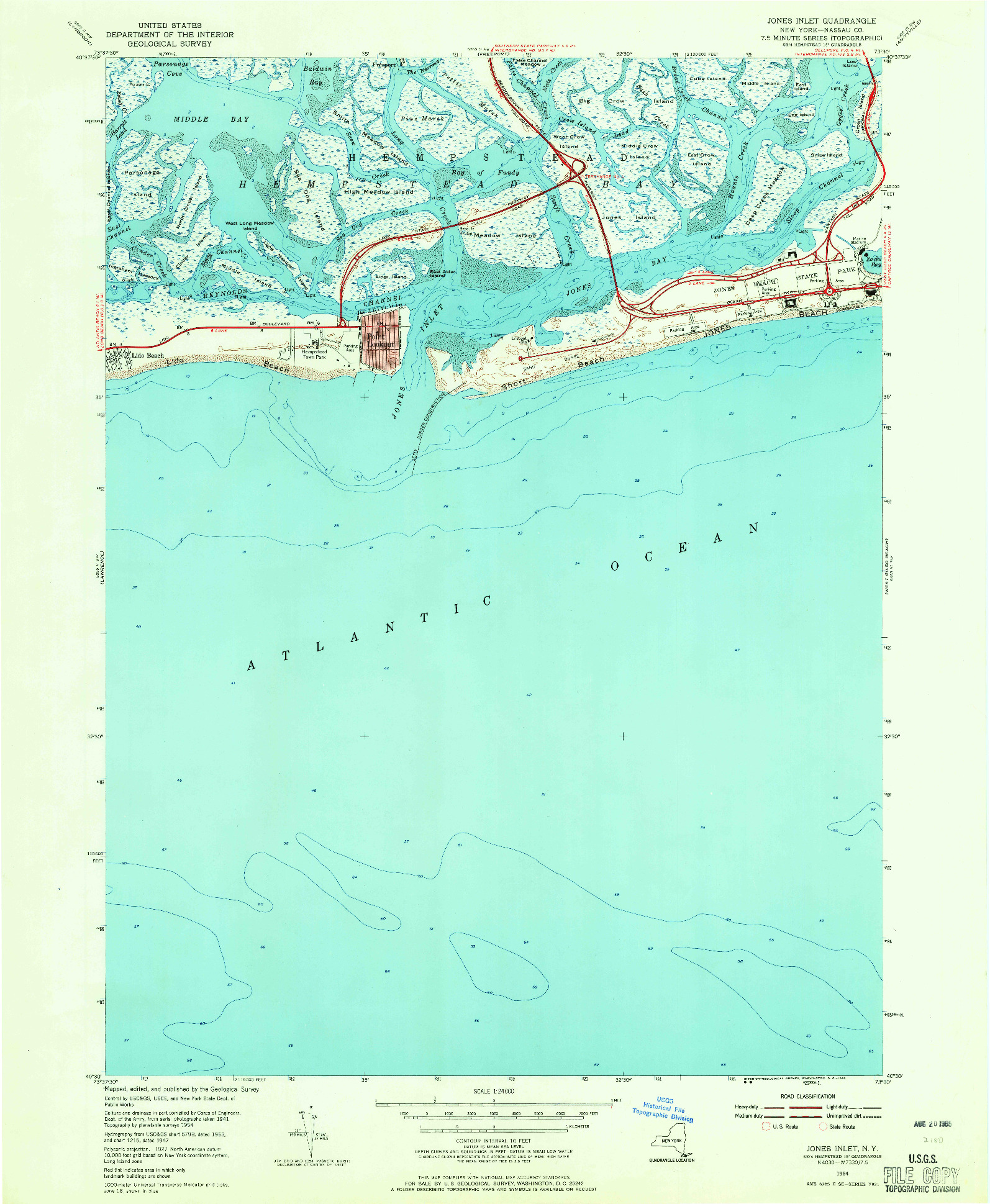 USGS 1:24000-SCALE QUADRANGLE FOR JONES INLET, NY 1954