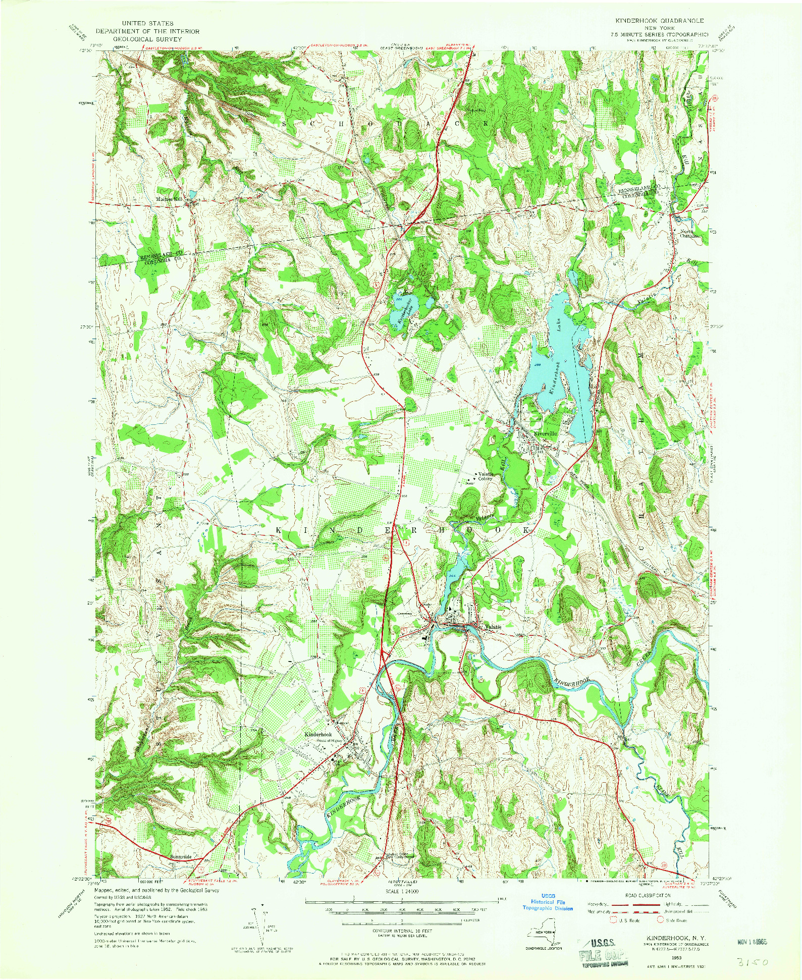 USGS 1:24000-SCALE QUADRANGLE FOR KINDERHOOK, NY 1953