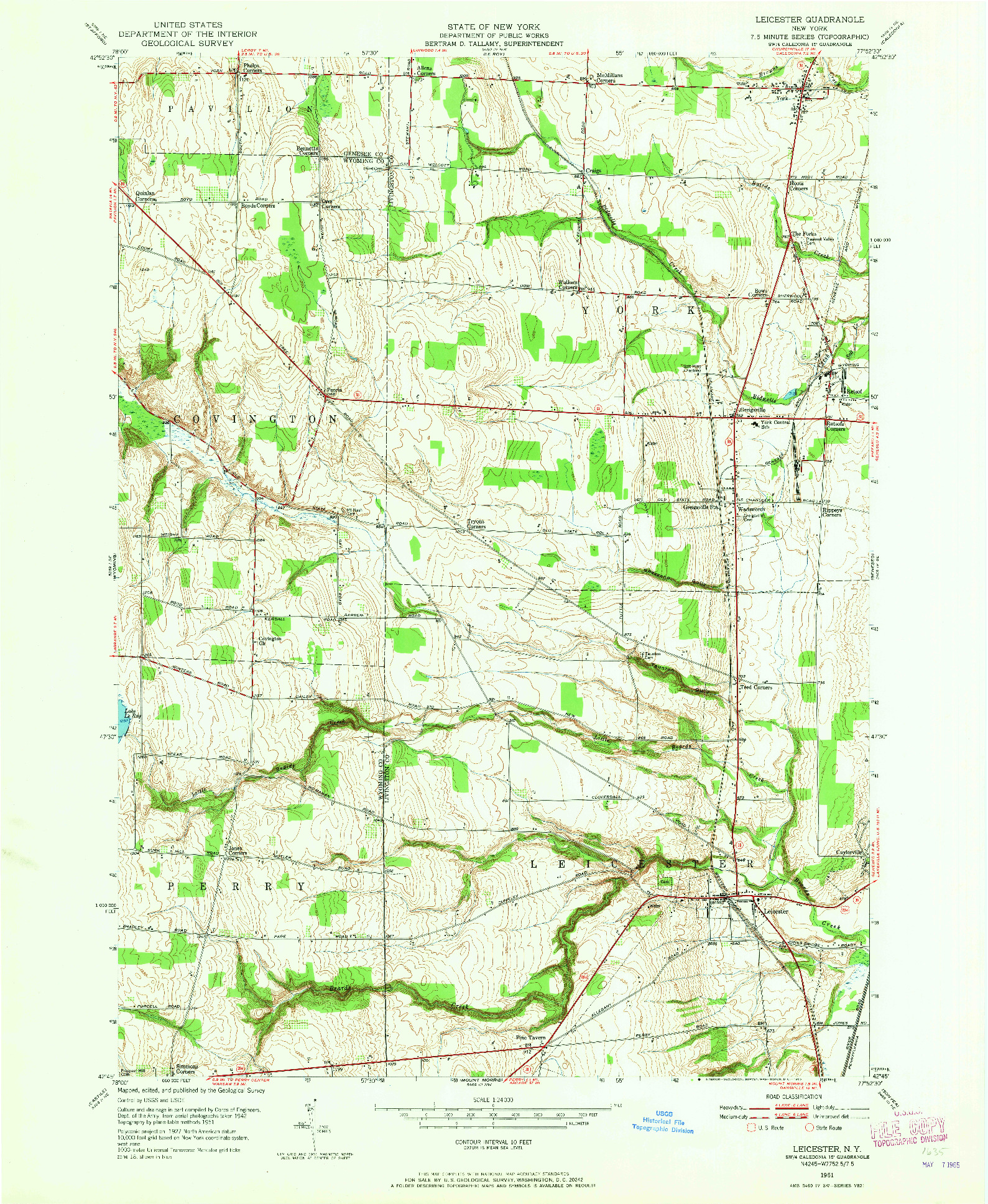 USGS 1:24000-SCALE QUADRANGLE FOR LEICESTER, NY 1951