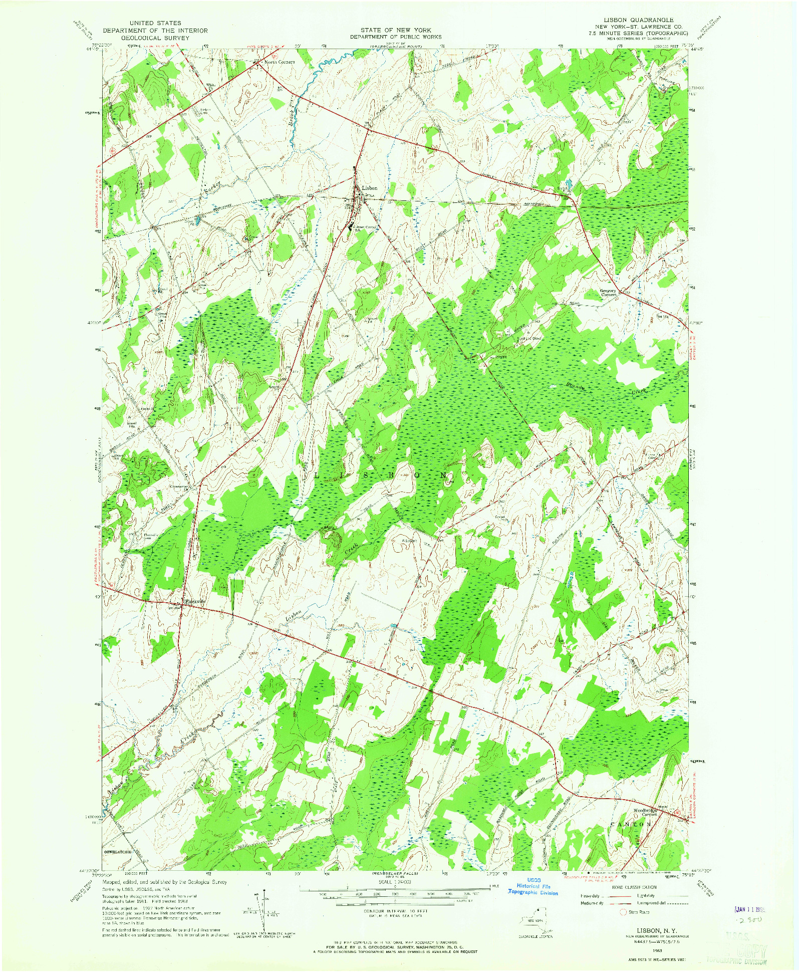 USGS 1:24000-SCALE QUADRANGLE FOR LISBON, NY 1963