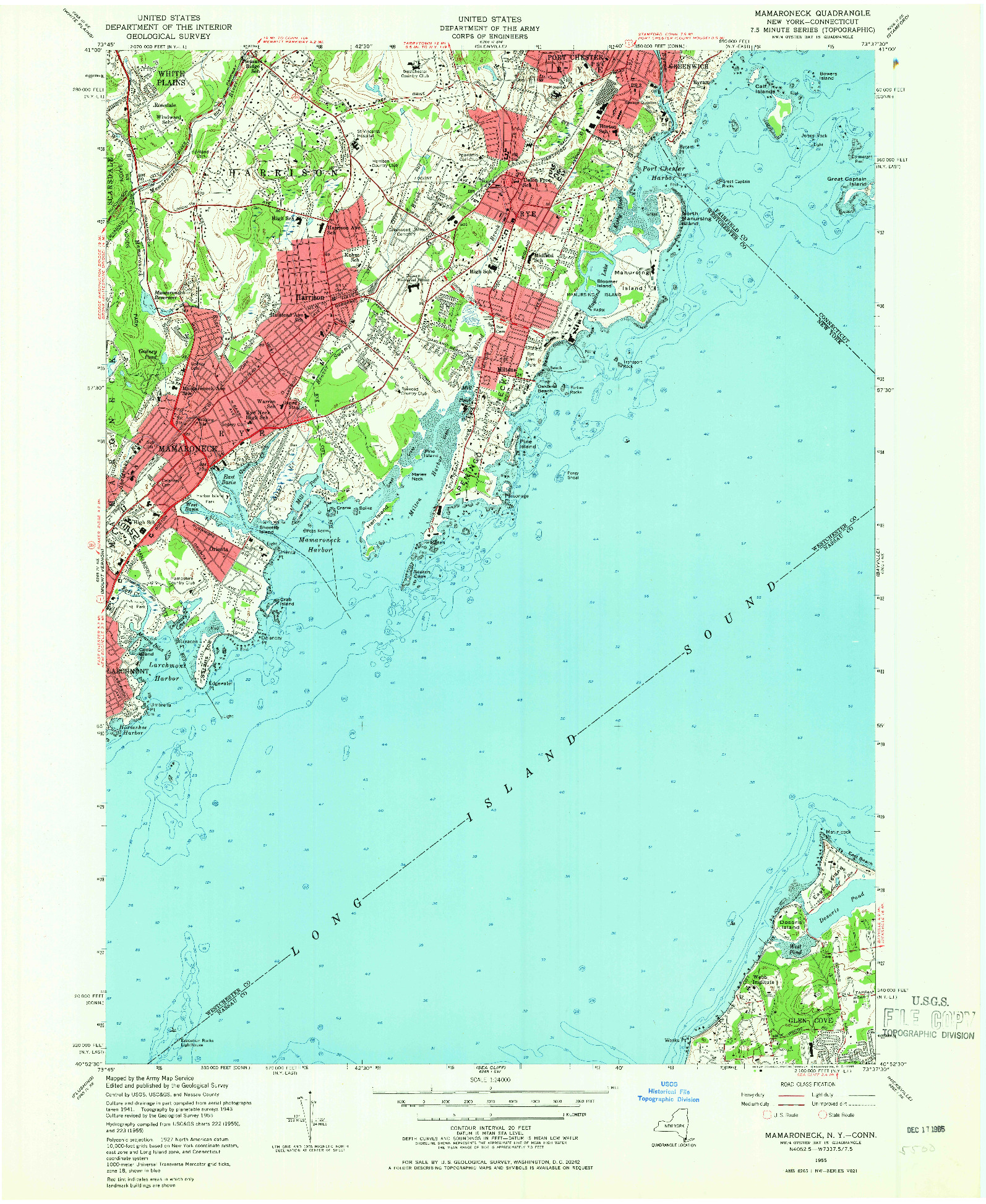 USGS 1:24000-SCALE QUADRANGLE FOR MAMARONECK, NY 1955