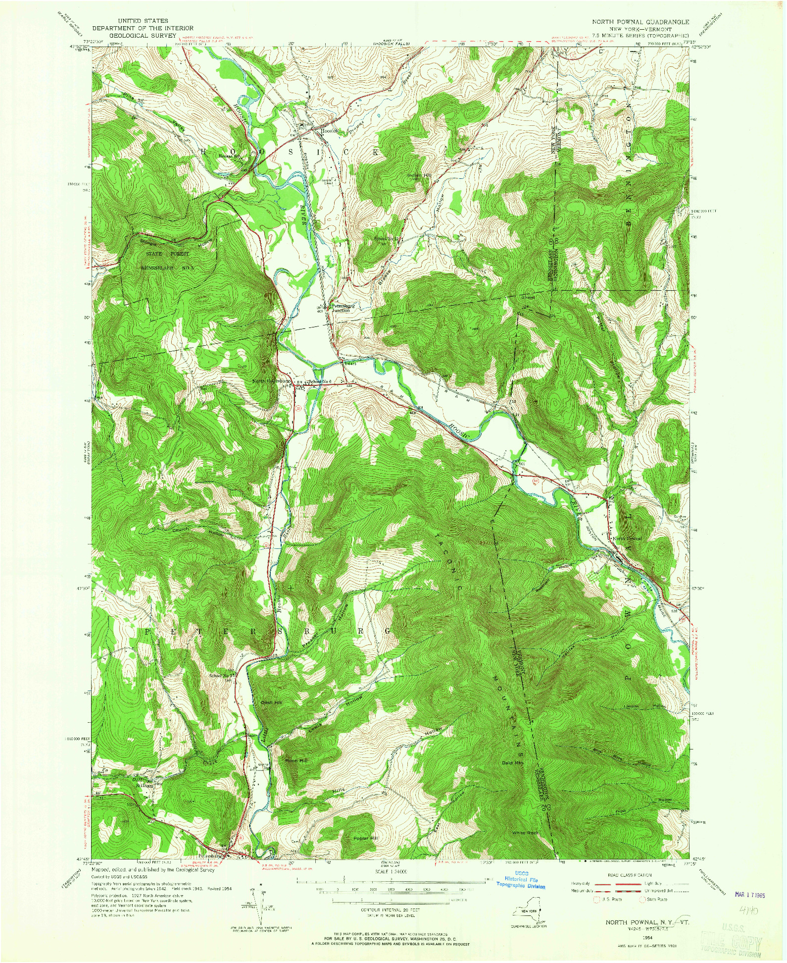 USGS 1:24000-SCALE QUADRANGLE FOR NORTH POWNAL, NY 1954