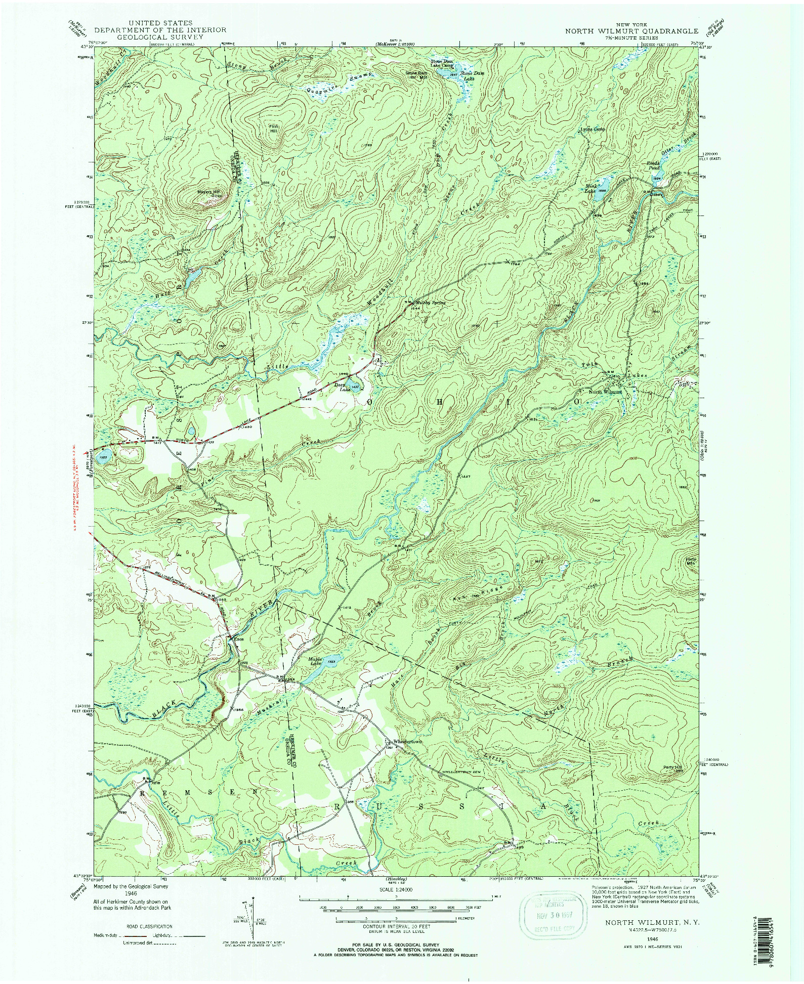 USGS 1:24000-SCALE QUADRANGLE FOR NORTH WILMURT, NY 1946