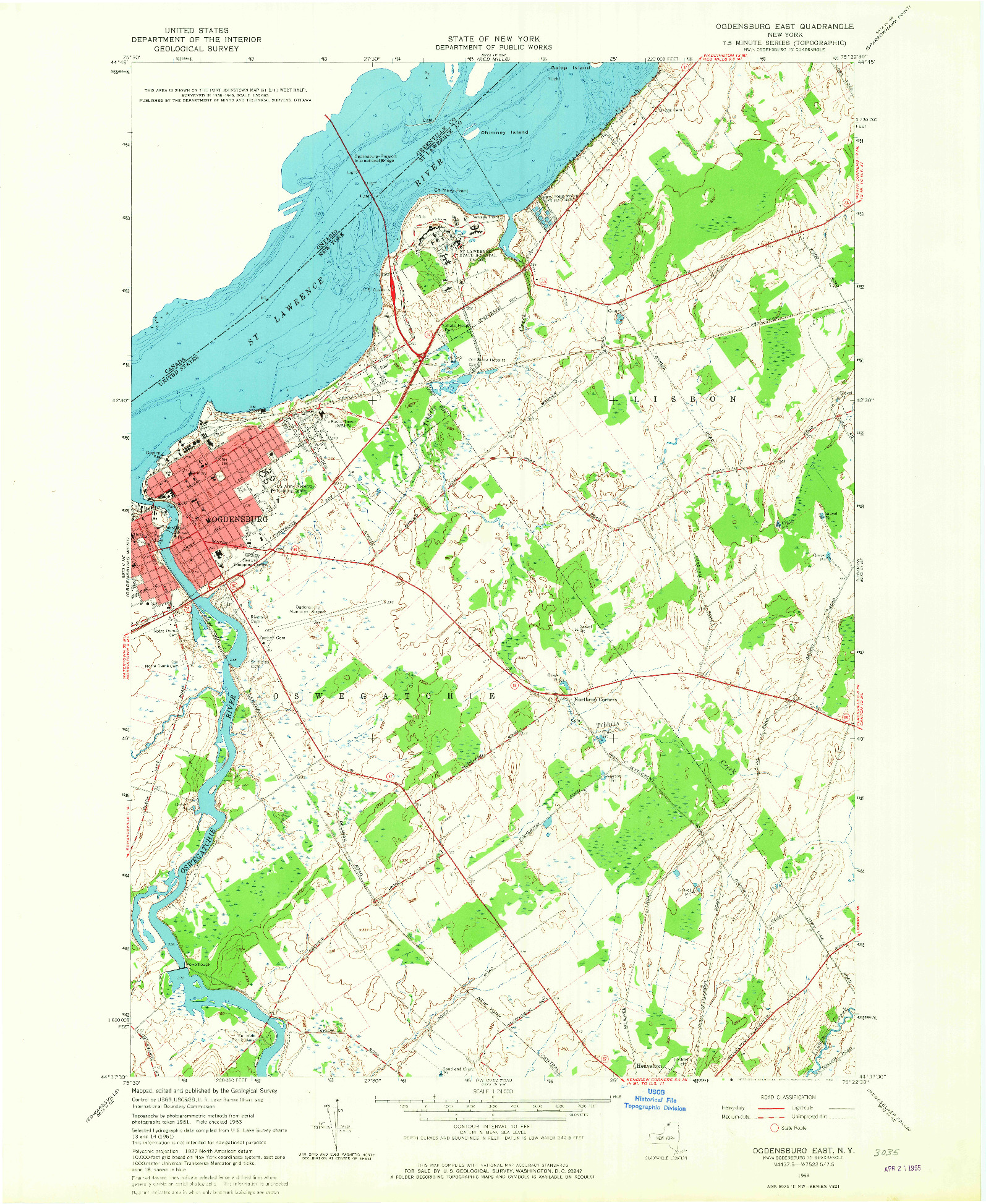 USGS 1:24000-SCALE QUADRANGLE FOR OGDENSBURG EAST, NY 1963