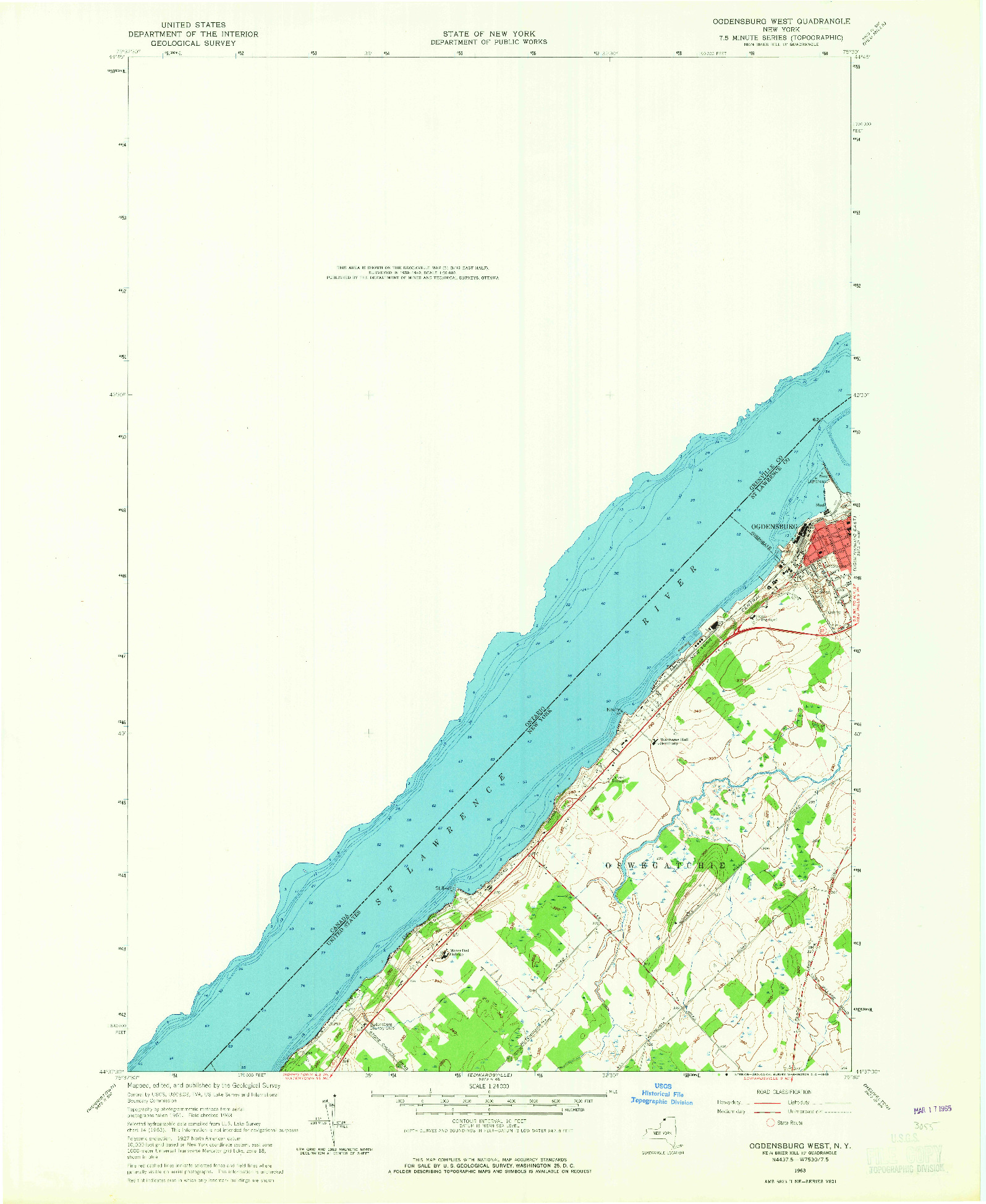 USGS 1:24000-SCALE QUADRANGLE FOR OGDENSBURG WEST, NY 1963