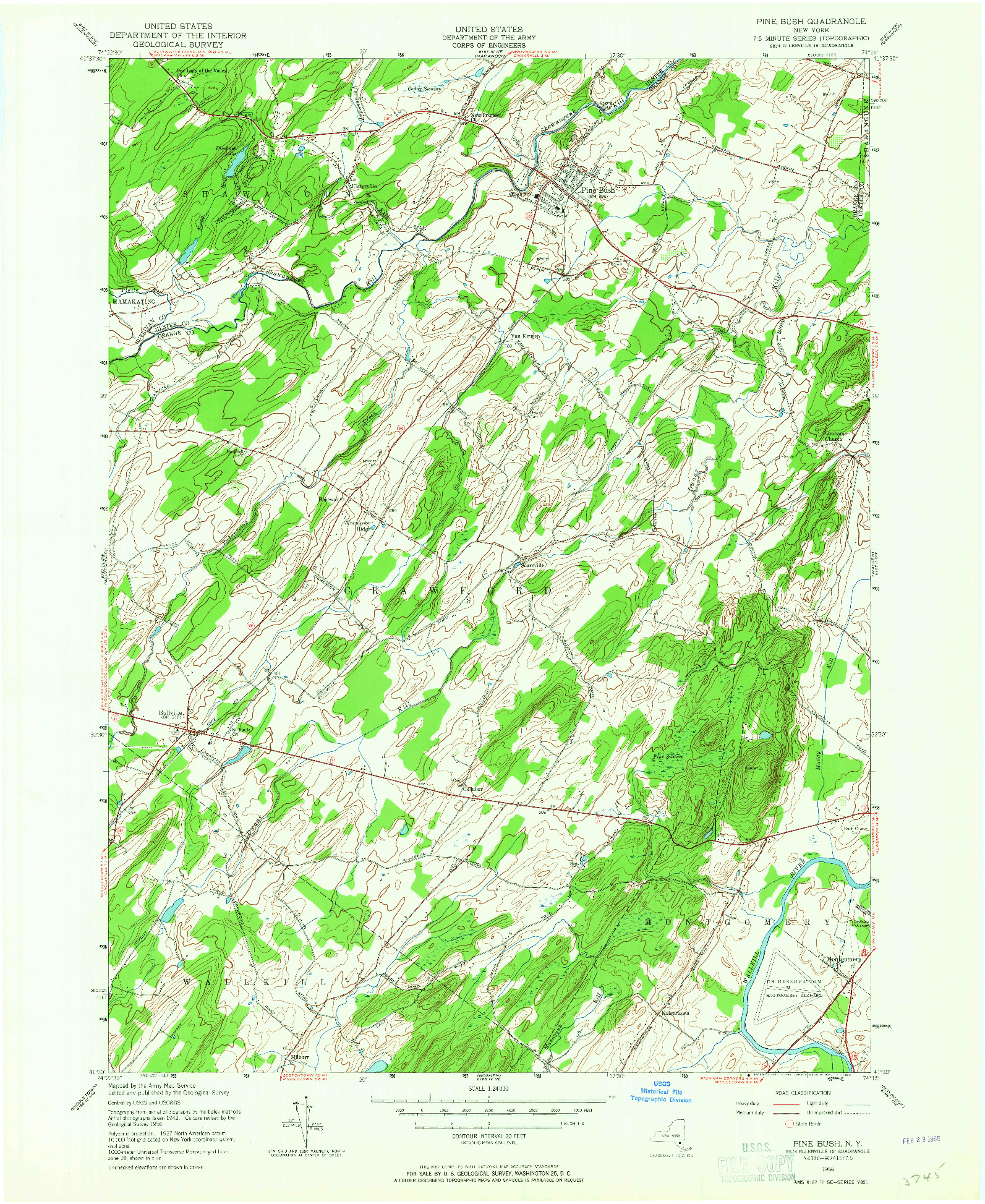USGS 1:24000-SCALE QUADRANGLE FOR PINE BUSH, NY 1956
