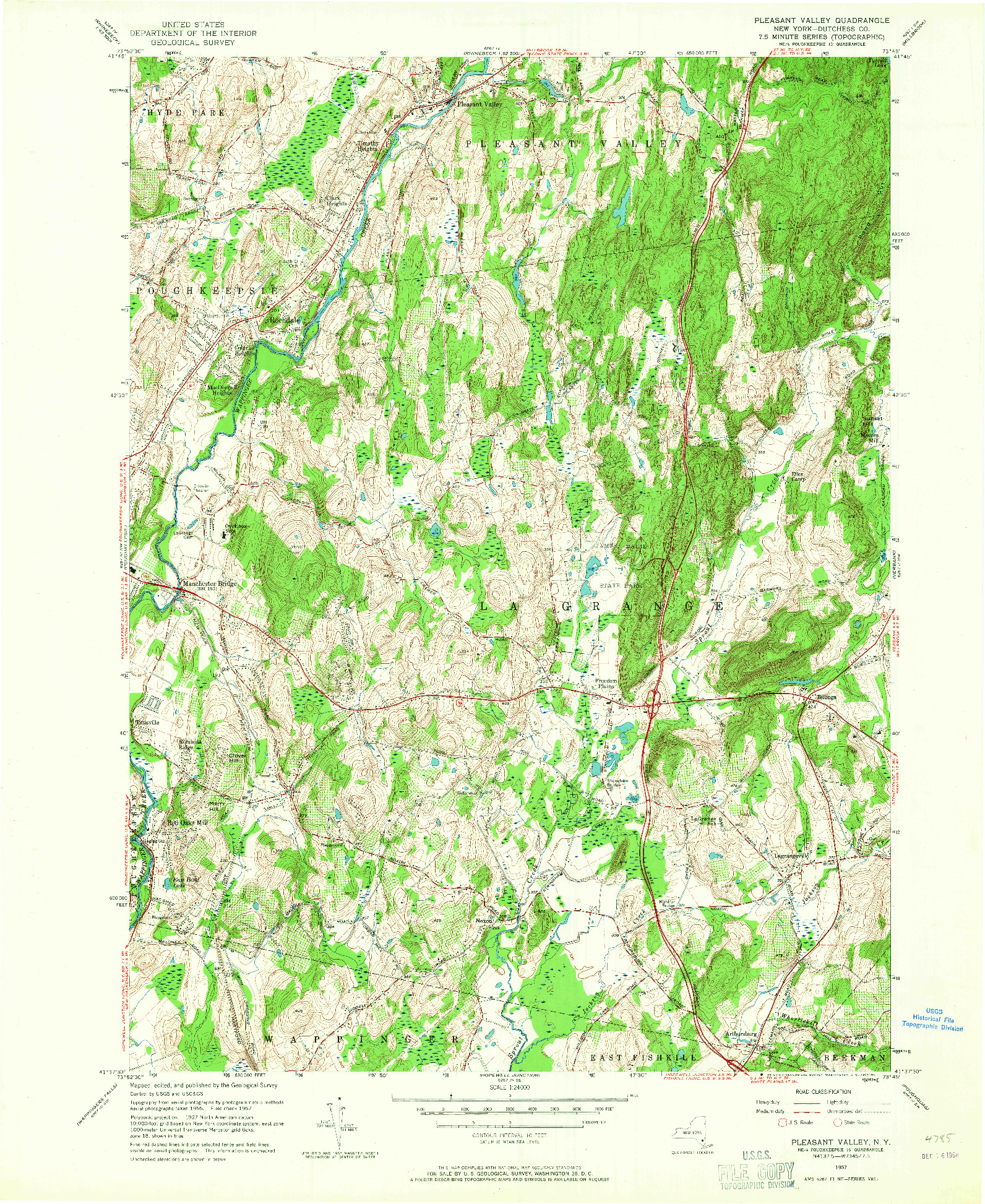 USGS 1:24000-SCALE QUADRANGLE FOR PLEASANT VALLEY, NY 1957