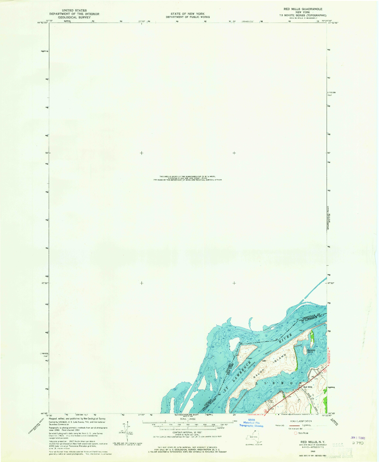 USGS 1:24000-SCALE QUADRANGLE FOR RED MILLS, NY 1963