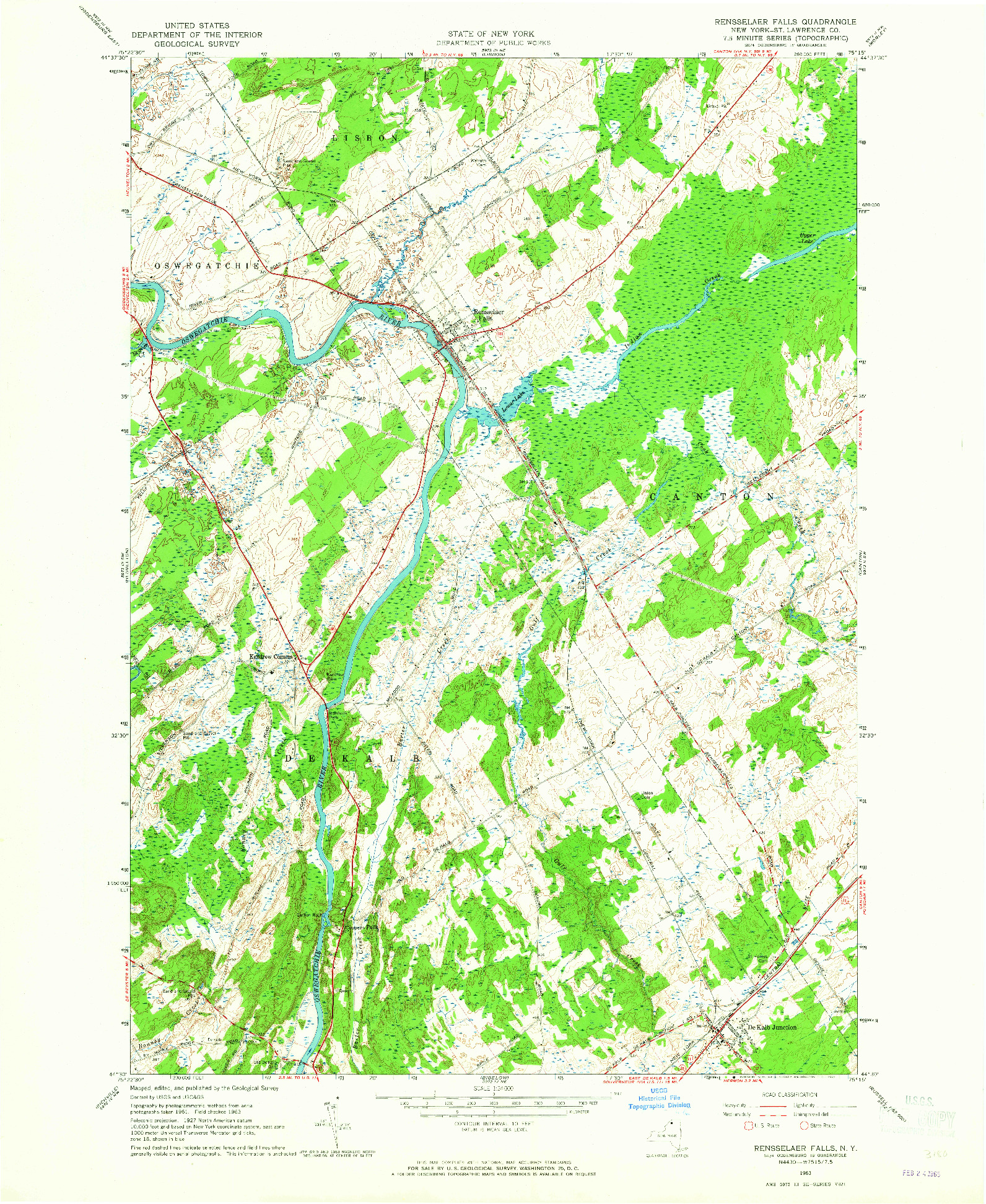 USGS 1:24000-SCALE QUADRANGLE FOR RENSSELAER FALLS, NY 1963