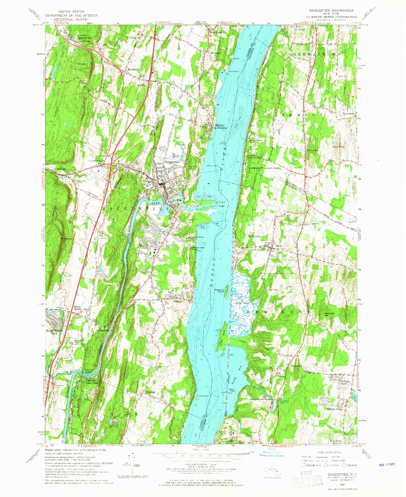 USGS 1:24000-SCALE QUADRANGLE FOR SAUGERTIES, NY 1963