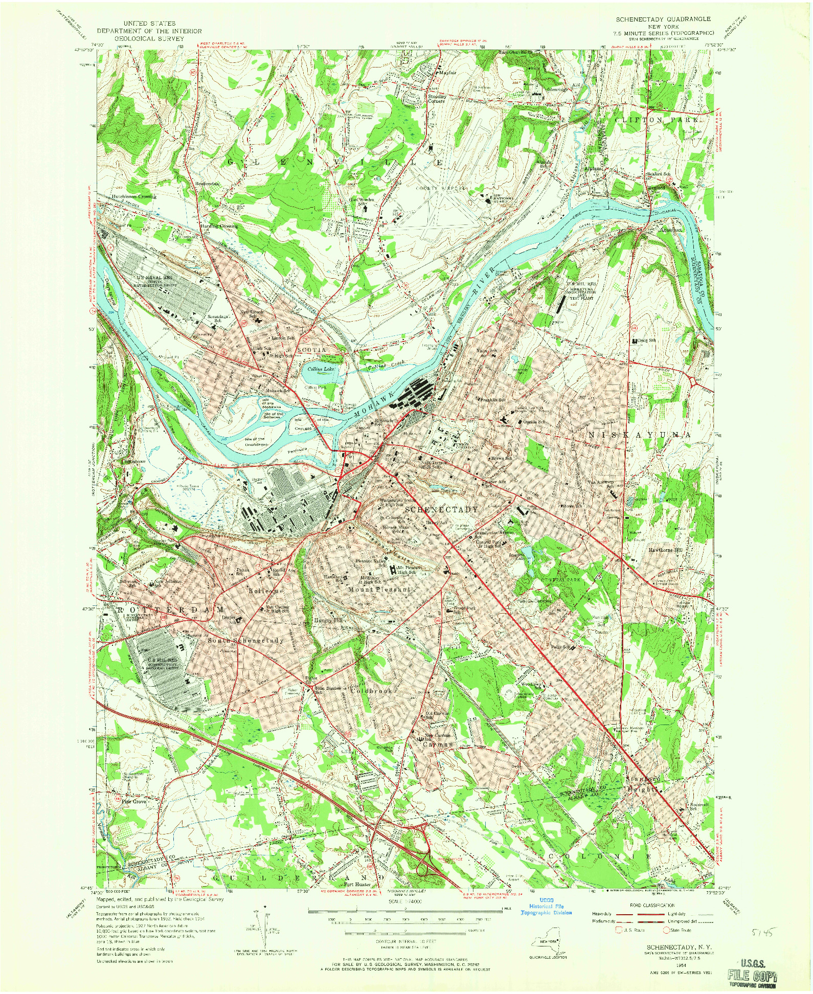 USGS 1:24000-SCALE QUADRANGLE FOR SCHENECTADY, NY 1954