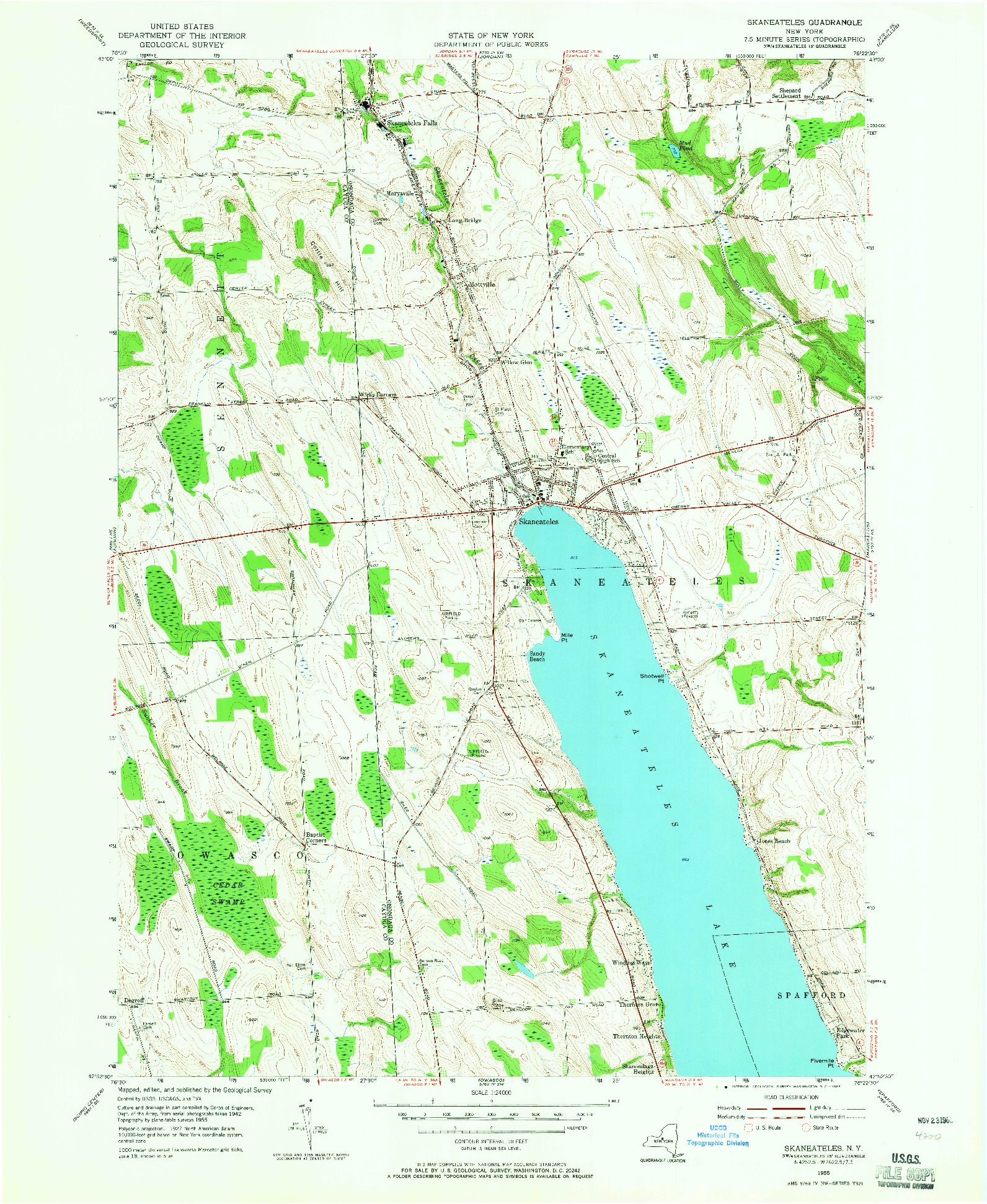 USGS 1:24000-SCALE QUADRANGLE FOR SKANEATELES, NY 1955