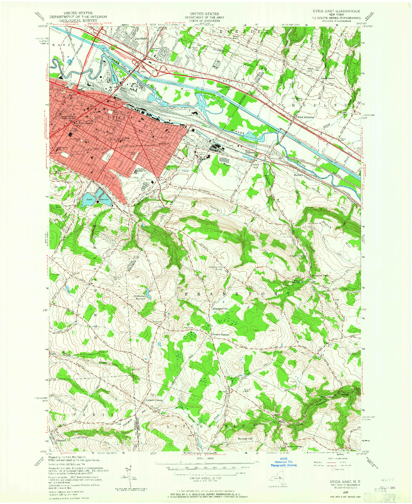 USGS 1:24000-SCALE QUADRANGLE FOR UTICA EAST, NY 1955
