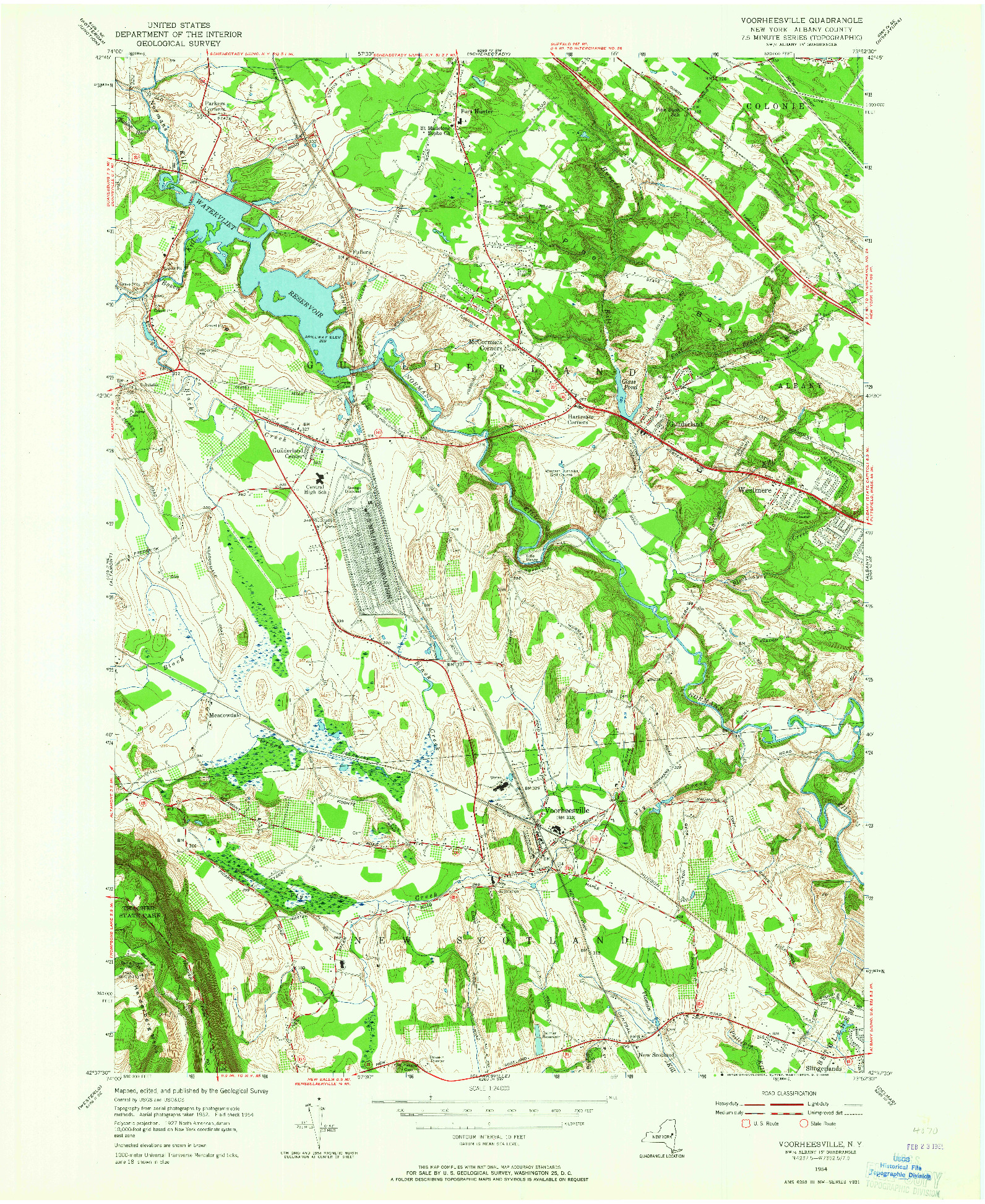 USGS 1:24000-SCALE QUADRANGLE FOR VOORHEESVILLE, NY 1954