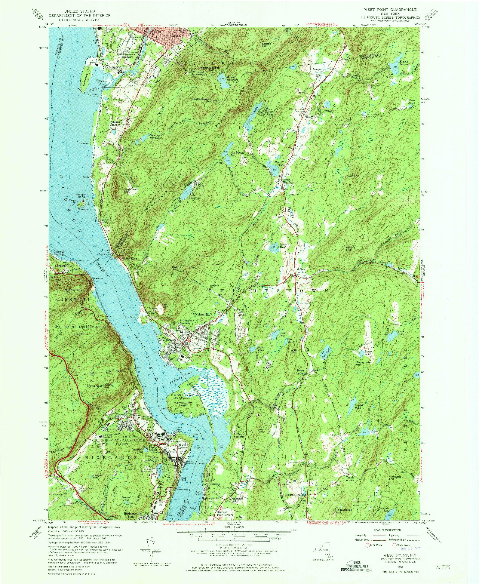 USGS 1:24000-SCALE QUADRANGLE FOR WEST POINT, NY 1957