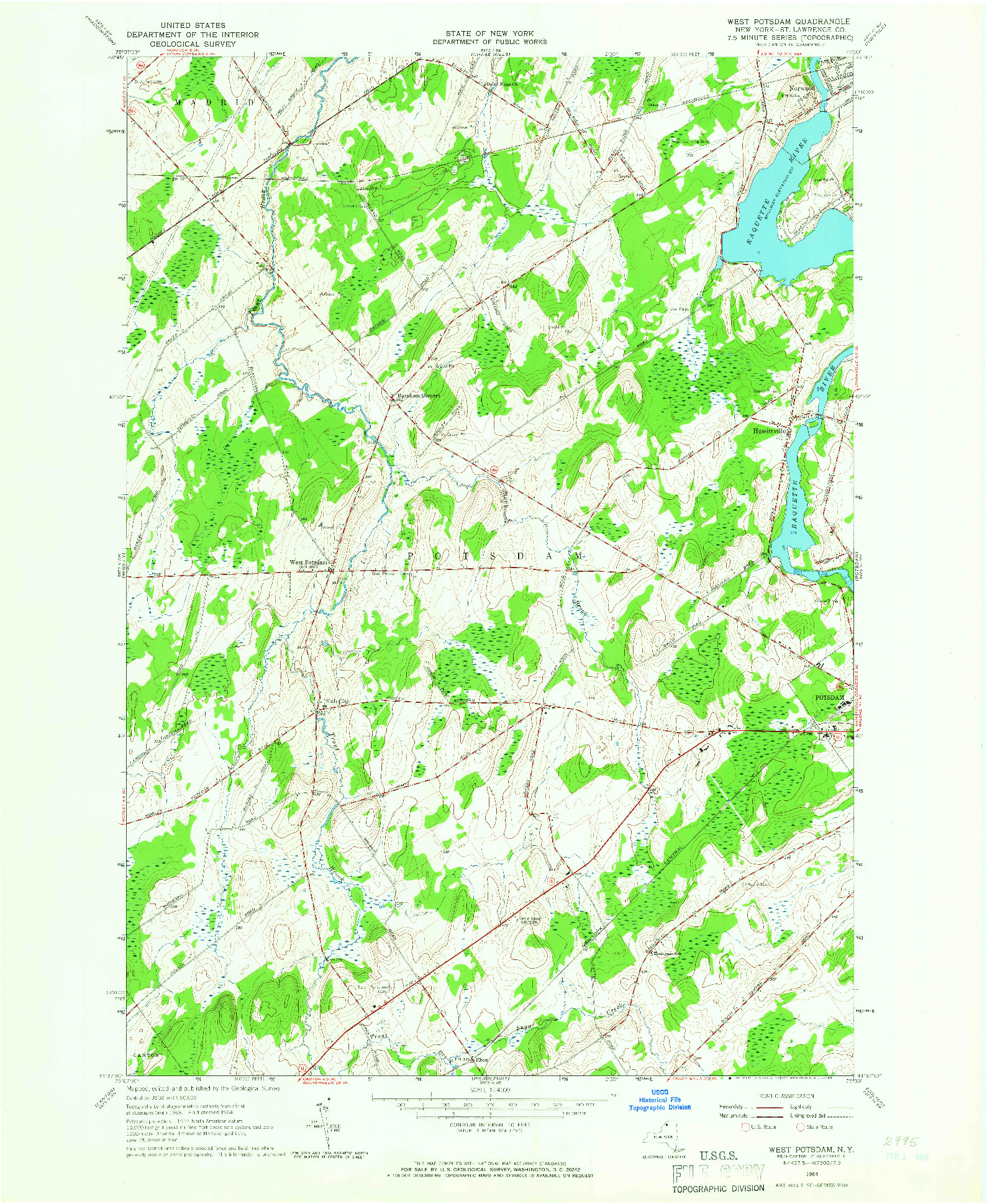 USGS 1:24000-SCALE QUADRANGLE FOR WEST POTSDAM, NY 1964