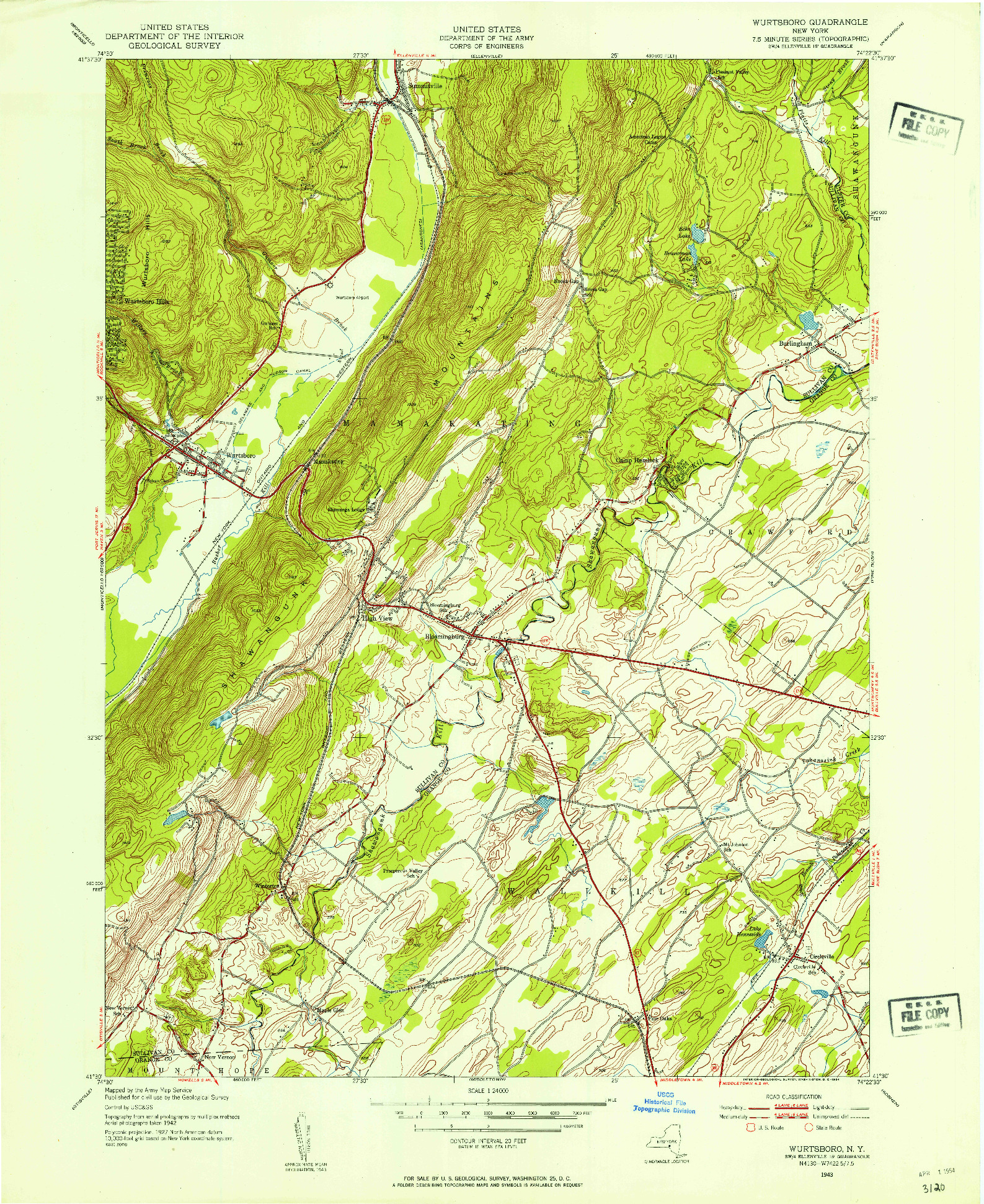 USGS 1:24000-SCALE QUADRANGLE FOR WURTSBORO, NY 1943