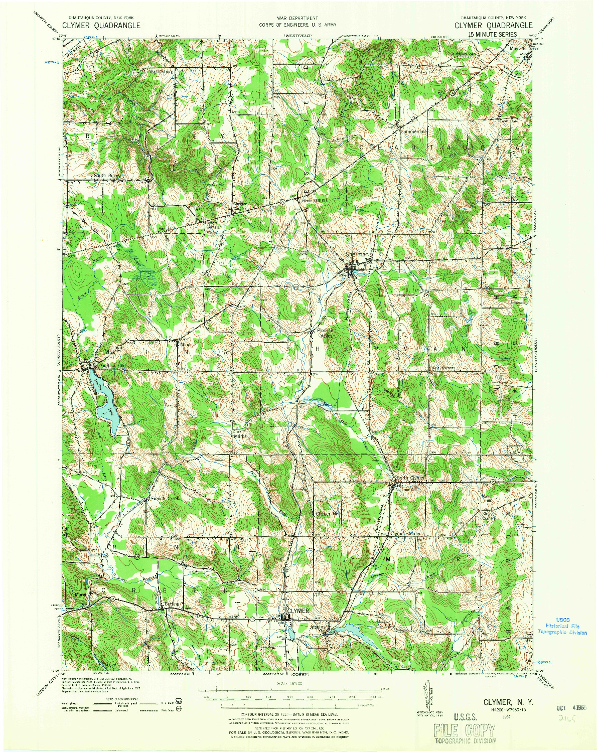 USGS 1:62500-SCALE QUADRANGLE FOR CLYMER, NY 1939