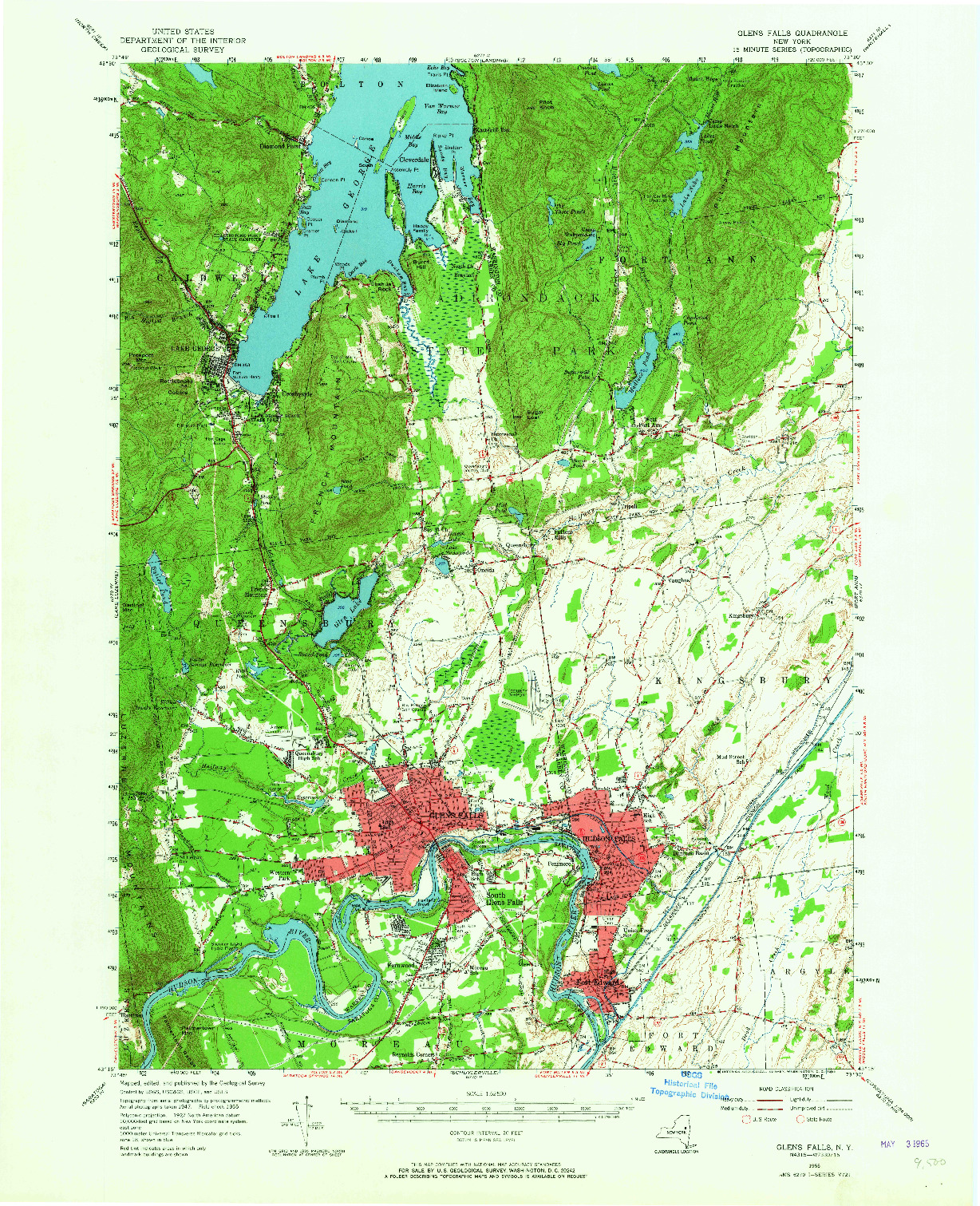 USGS 1:62500-SCALE QUADRANGLE FOR GLENS FALLS, NY 1955