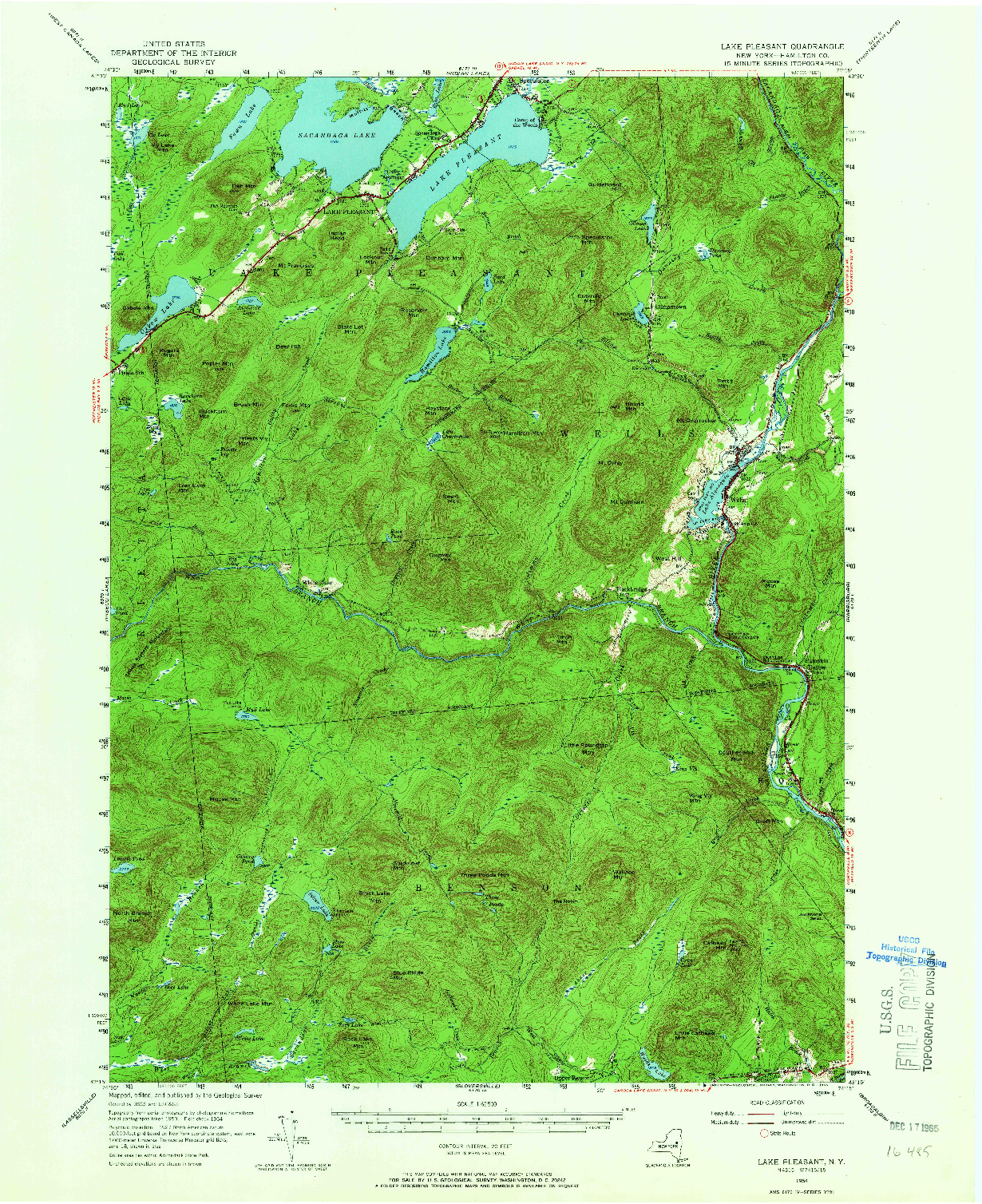 USGS 1:62500-SCALE QUADRANGLE FOR LAKE PLEASANT, NY 1954