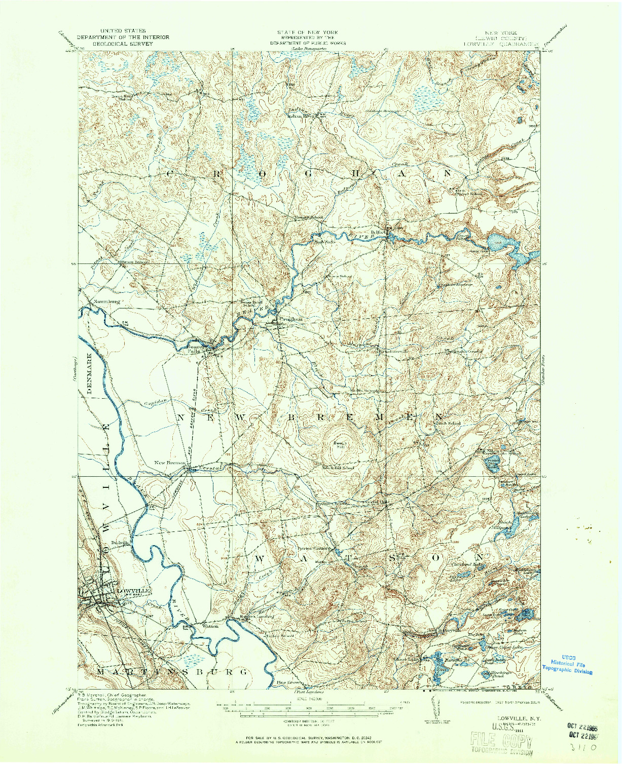 USGS 1:62500-SCALE QUADRANGLE FOR LOWVILLE, NY 1911