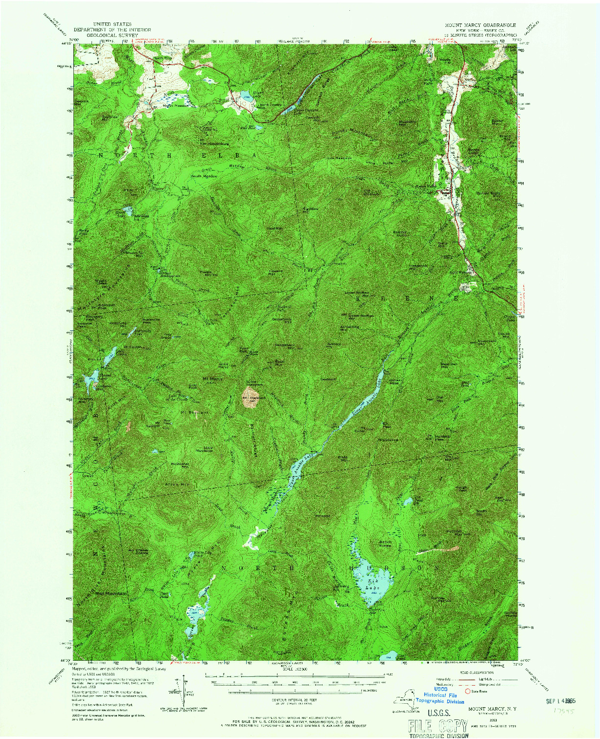 USGS 1:62500-SCALE QUADRANGLE FOR MOUNT MARCY, NY 1953