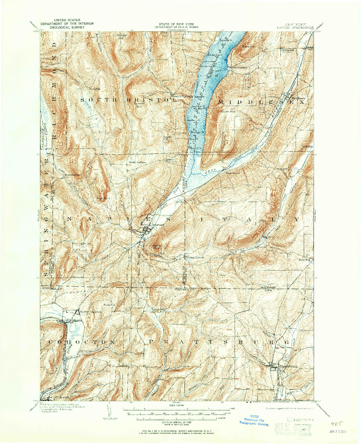 USGS 1:62500-SCALE QUADRANGLE FOR NAPLES, NY 1900