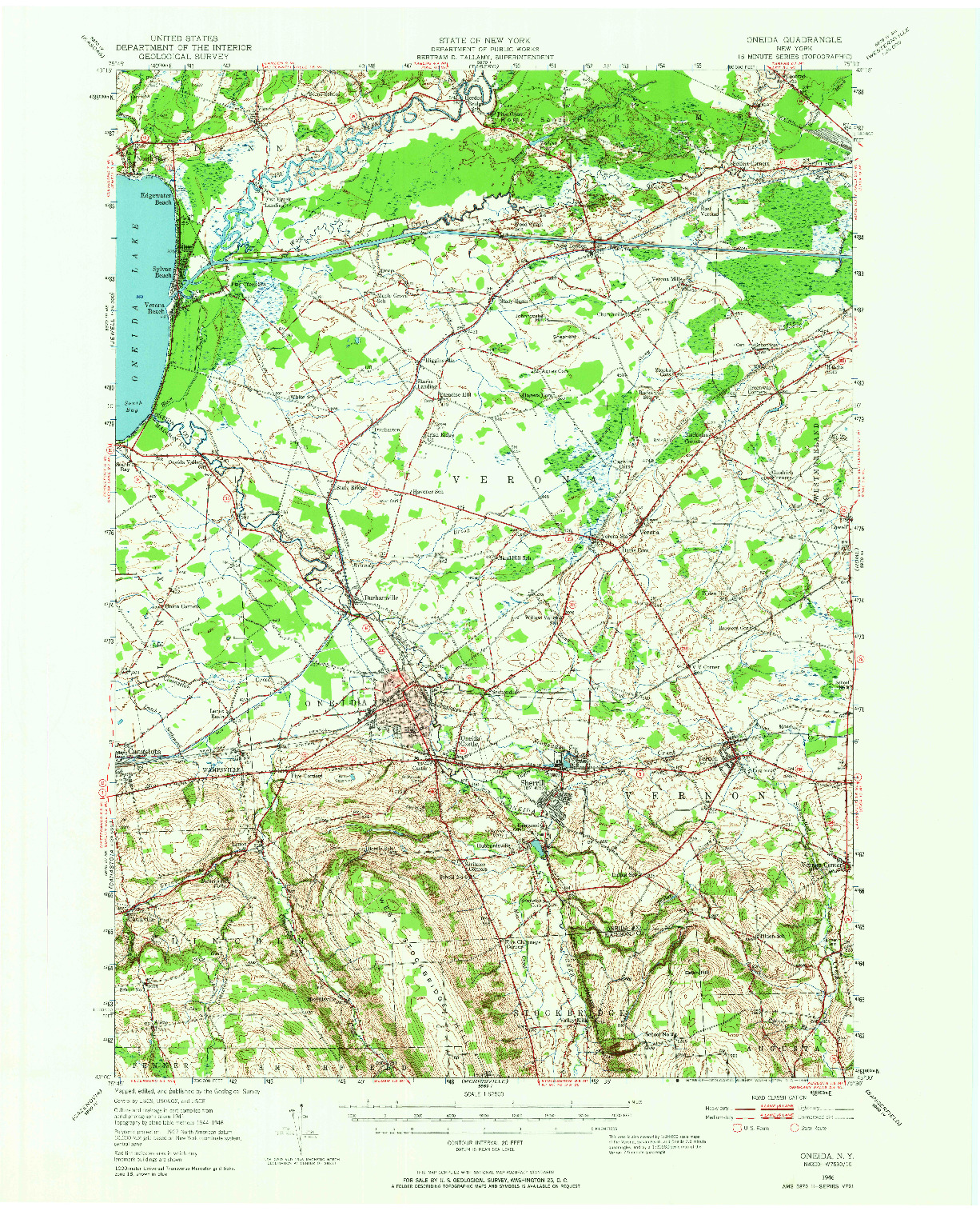 USGS 1:62500-SCALE QUADRANGLE FOR ONEIDA, NY 1946