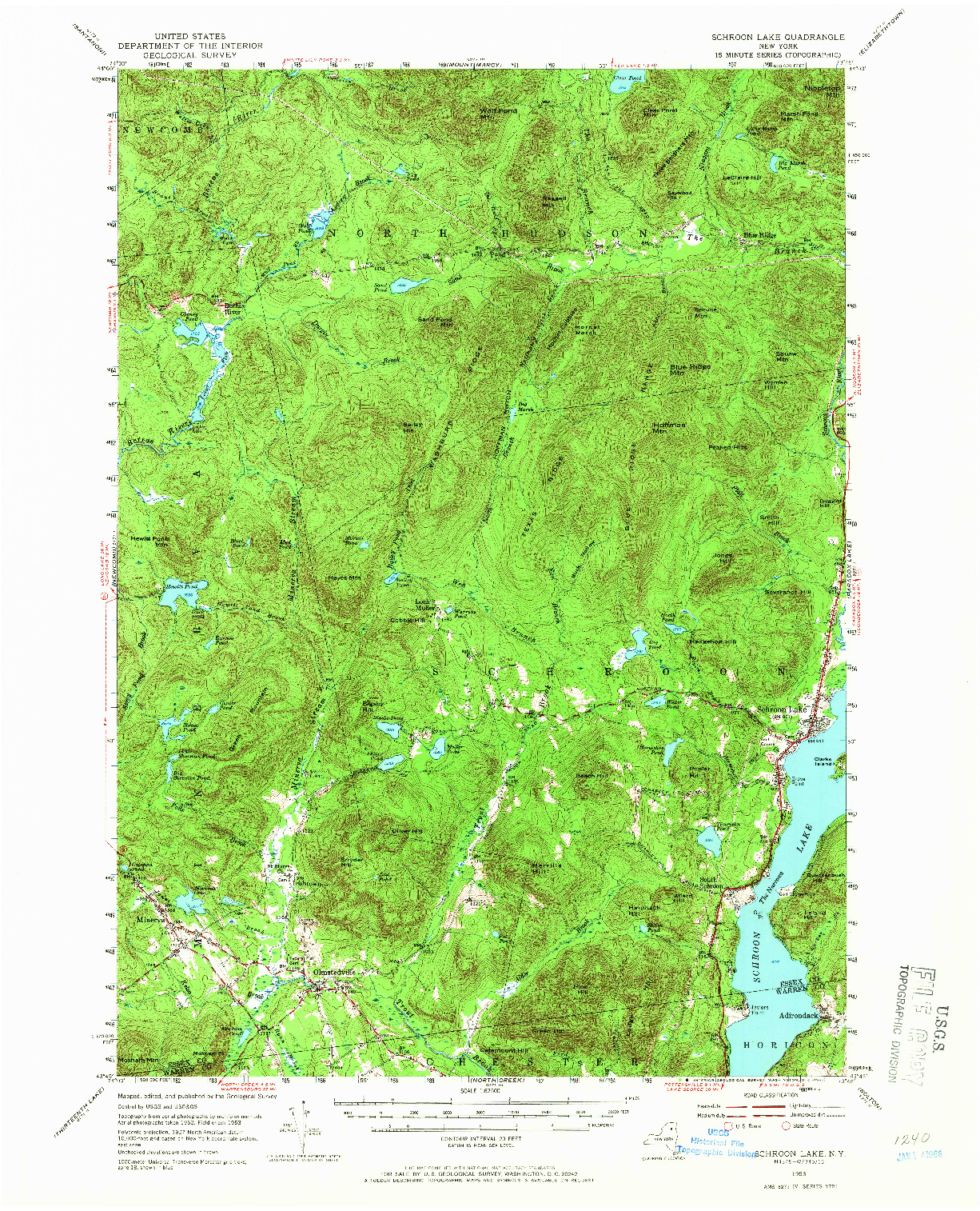 USGS 1:62500-SCALE QUADRANGLE FOR SCHROON LAKE, NY 1953