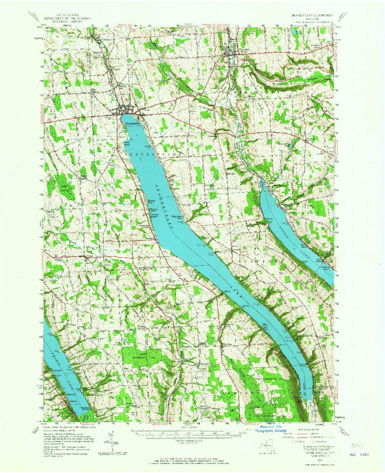 USGS 1:62500-SCALE QUADRANGLE FOR SKANEATELES, NY 1955