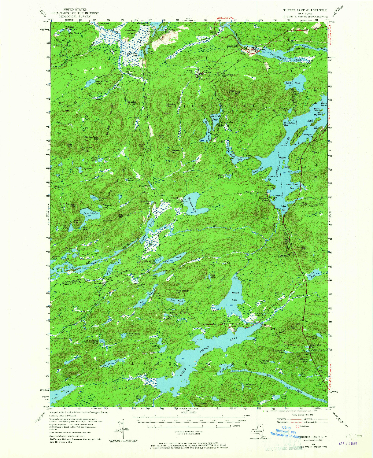 USGS 1:62500-SCALE QUADRANGLE FOR TUPPER LAKE, NY 1954