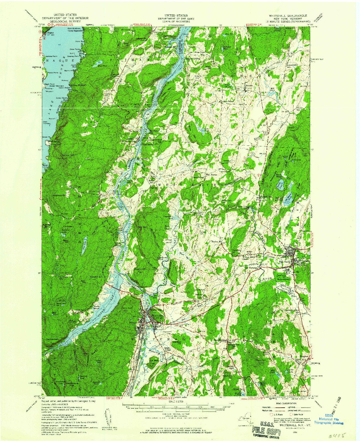 USGS 1:62500-SCALE QUADRANGLE FOR WHITEHALL, NY 1950