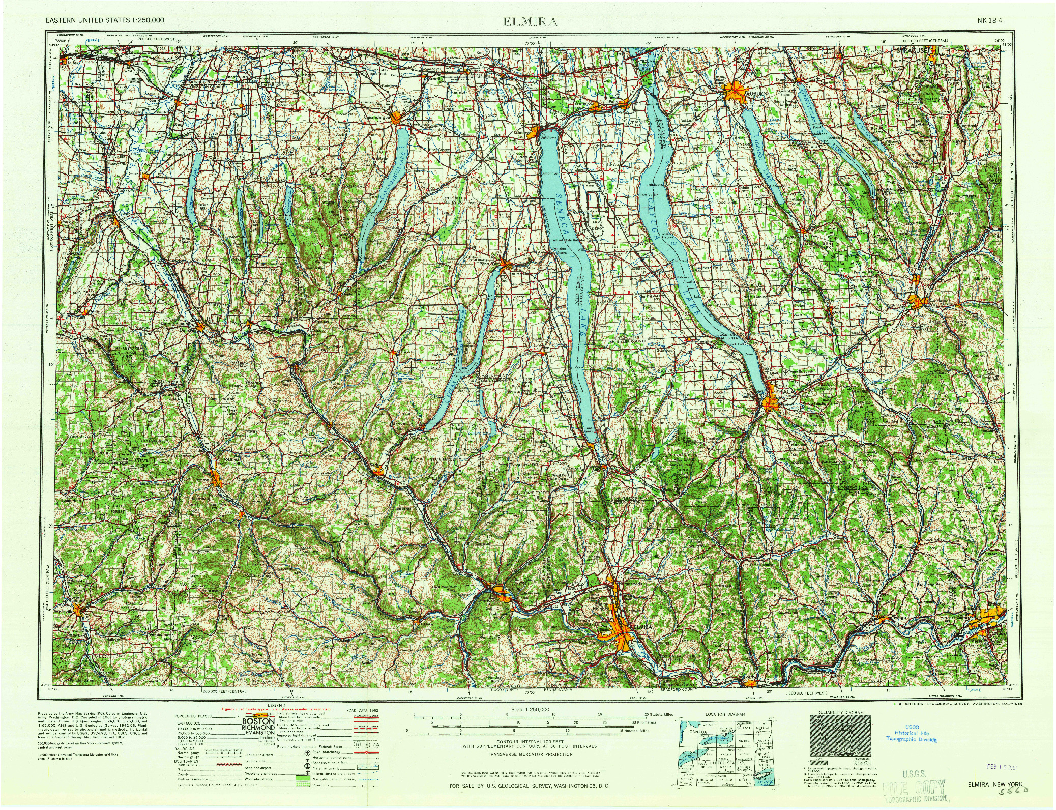 USGS 1:250000-SCALE QUADRANGLE FOR ELMIRA, NY 1965