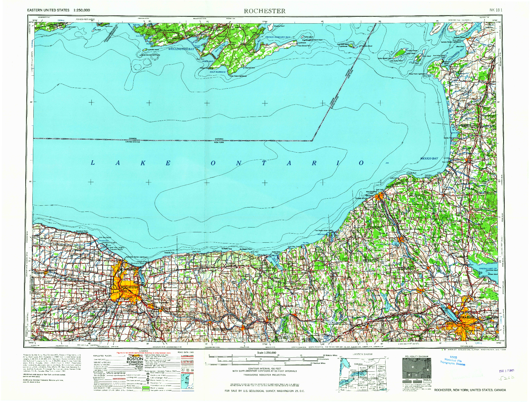 USGS 1:250000-SCALE QUADRANGLE FOR ROCHESTER, NY 1965