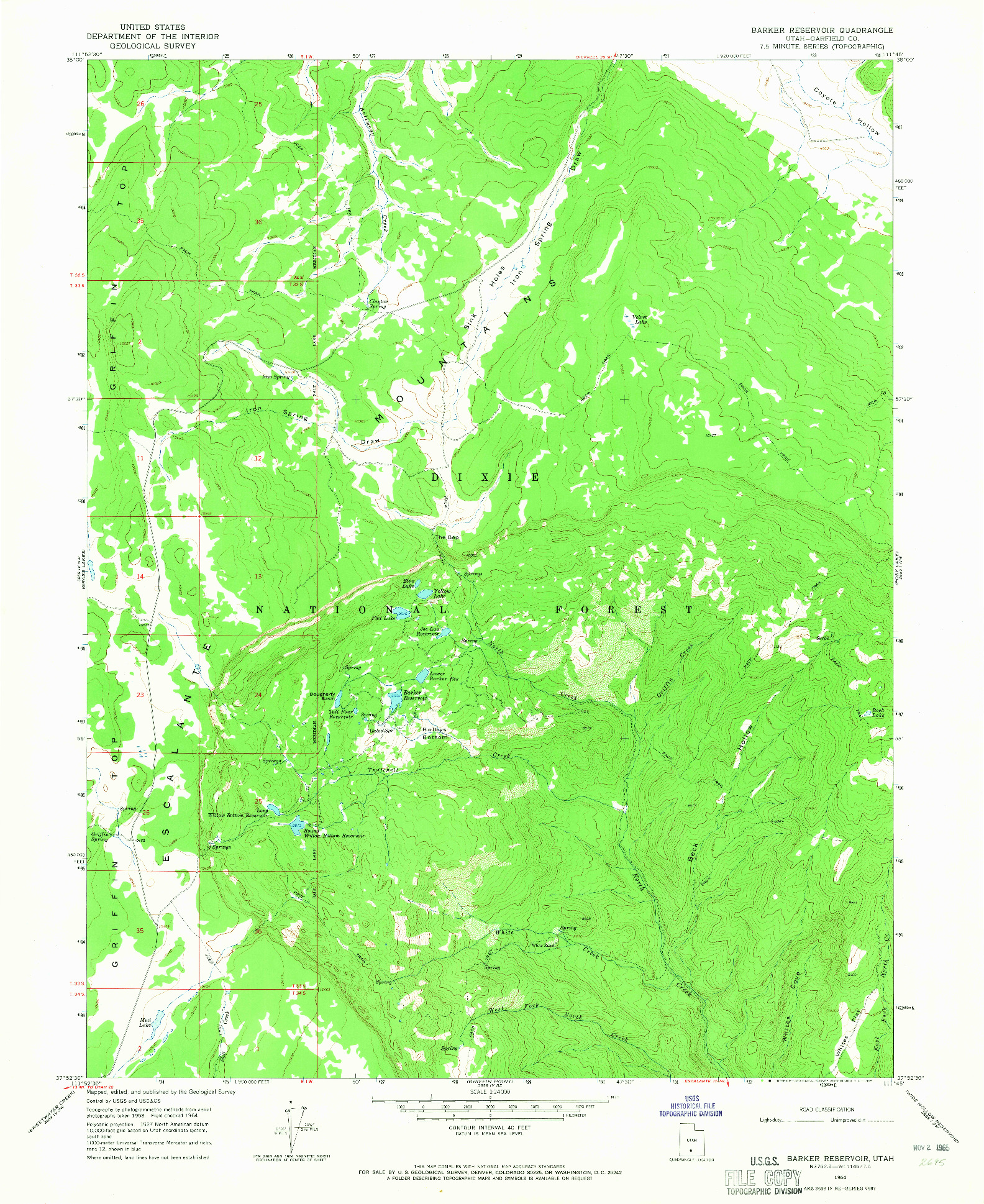 USGS 1:24000-SCALE QUADRANGLE FOR BARKER RESERVOIR, UT 1964