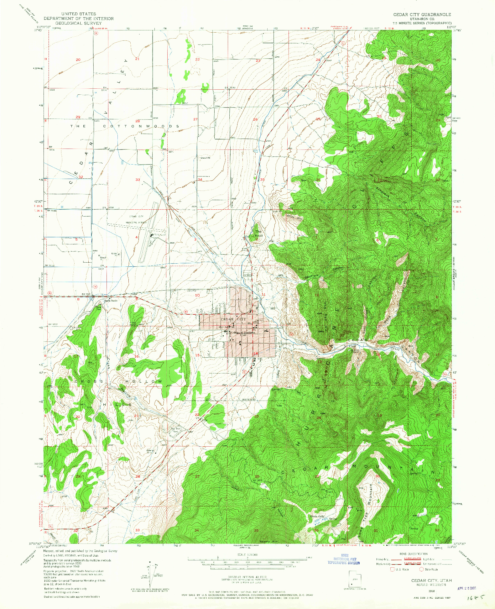 USGS 1:24000-SCALE QUADRANGLE FOR CEDAR CITY, UT 1950