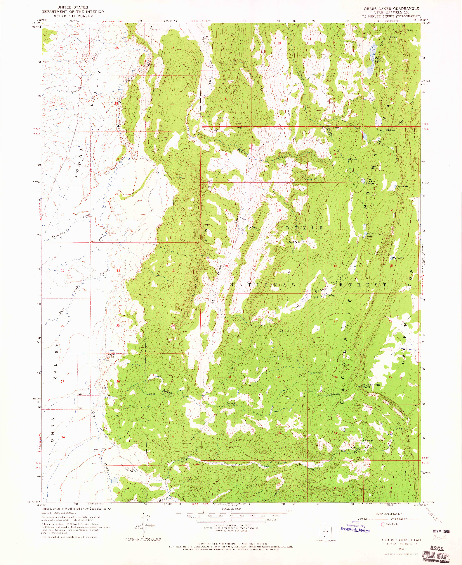 USGS 1:24000-SCALE QUADRANGLE FOR GRASS LAKES, UT 1964