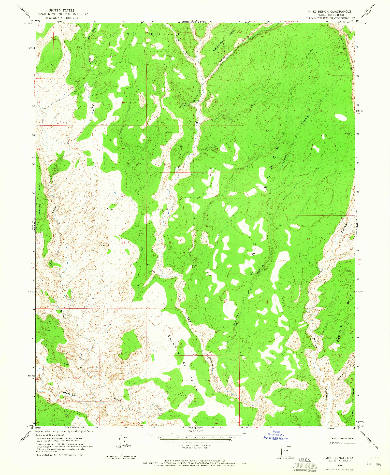 USGS 1:24000-SCALE QUADRANGLE FOR KING BENCH, UT 1964