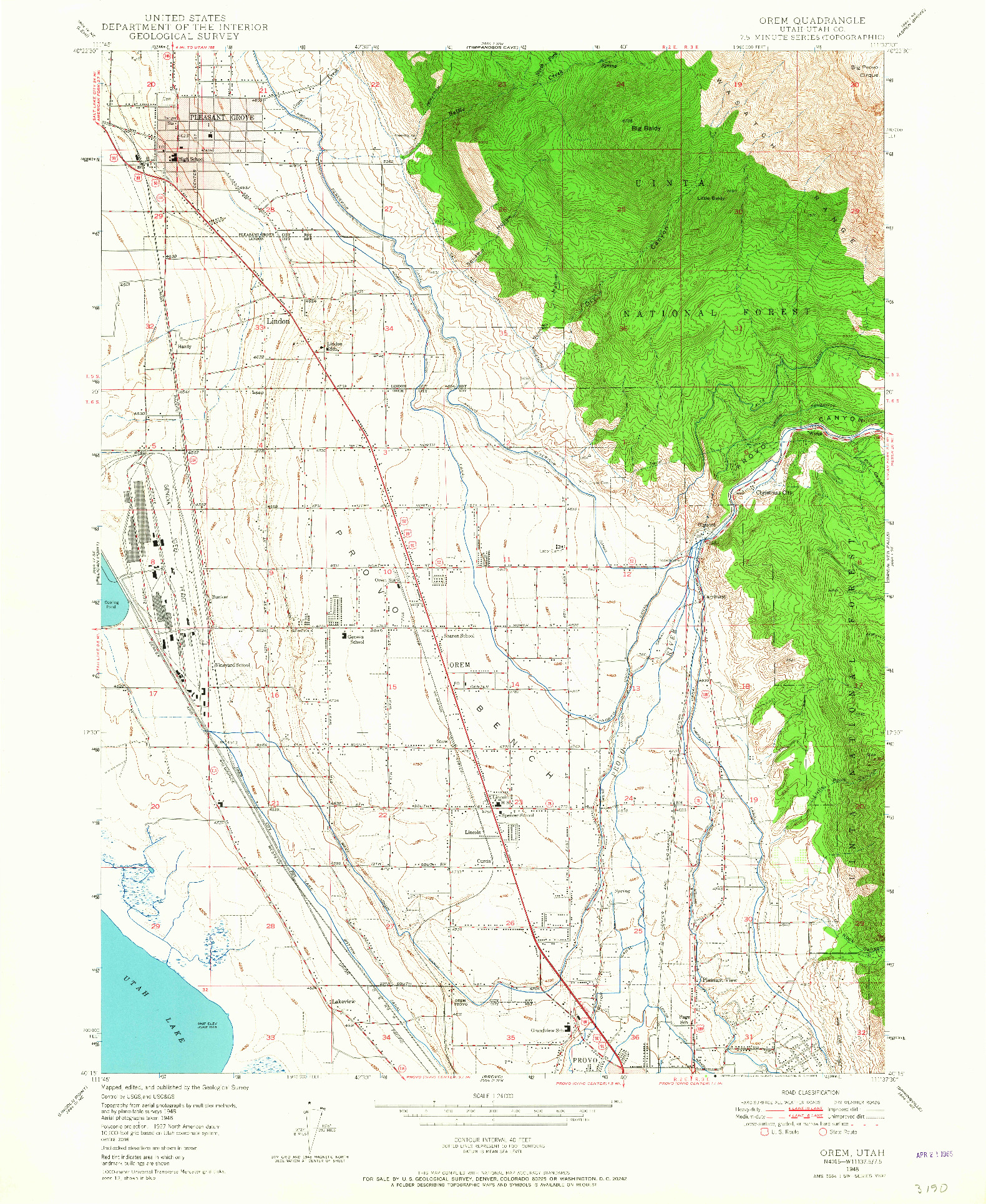 USGS 1:24000-SCALE QUADRANGLE FOR OREM, UT 1948