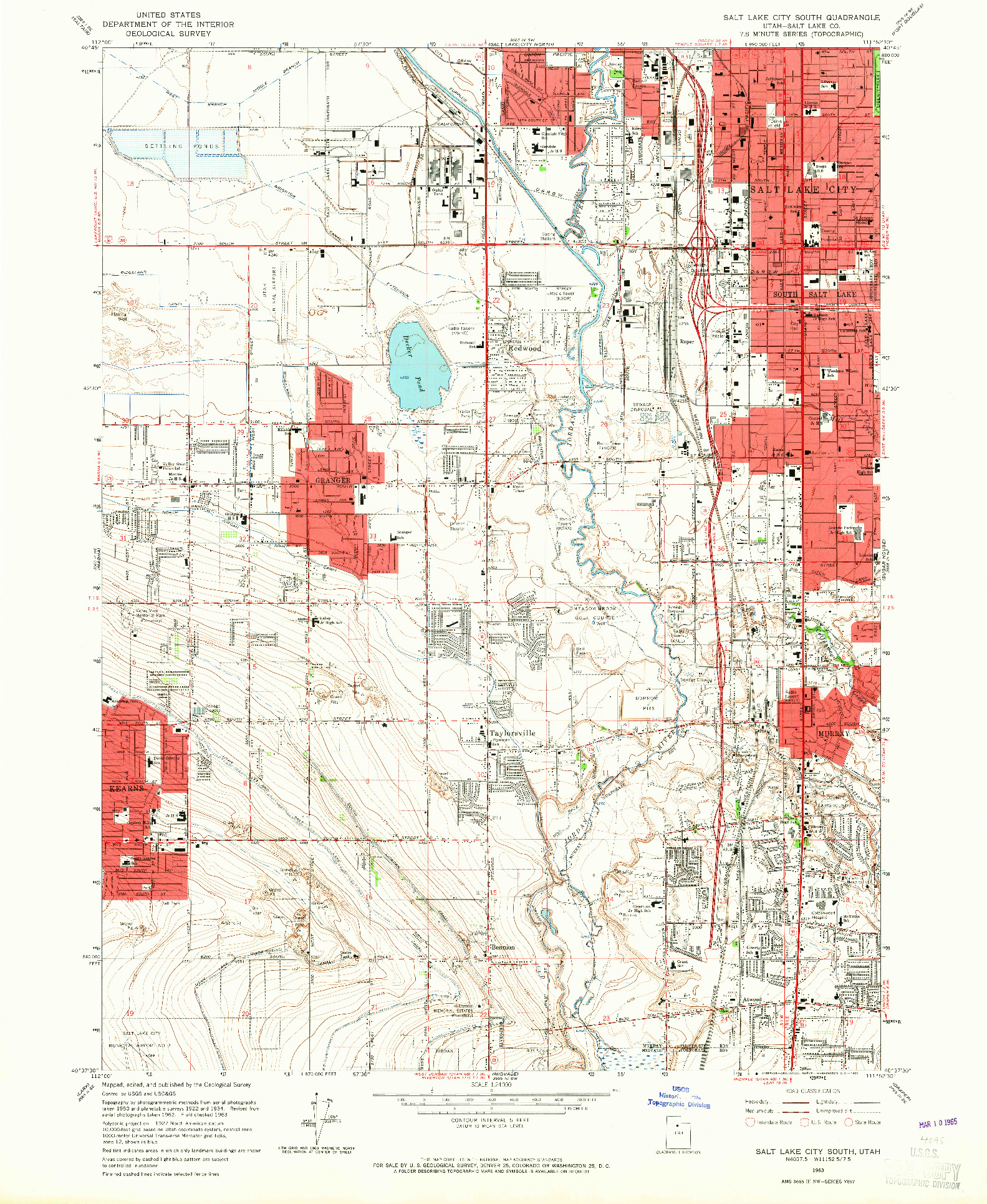 USGS 1:24000-SCALE QUADRANGLE FOR SALT LAKE CITY SOUTH, UT 1963