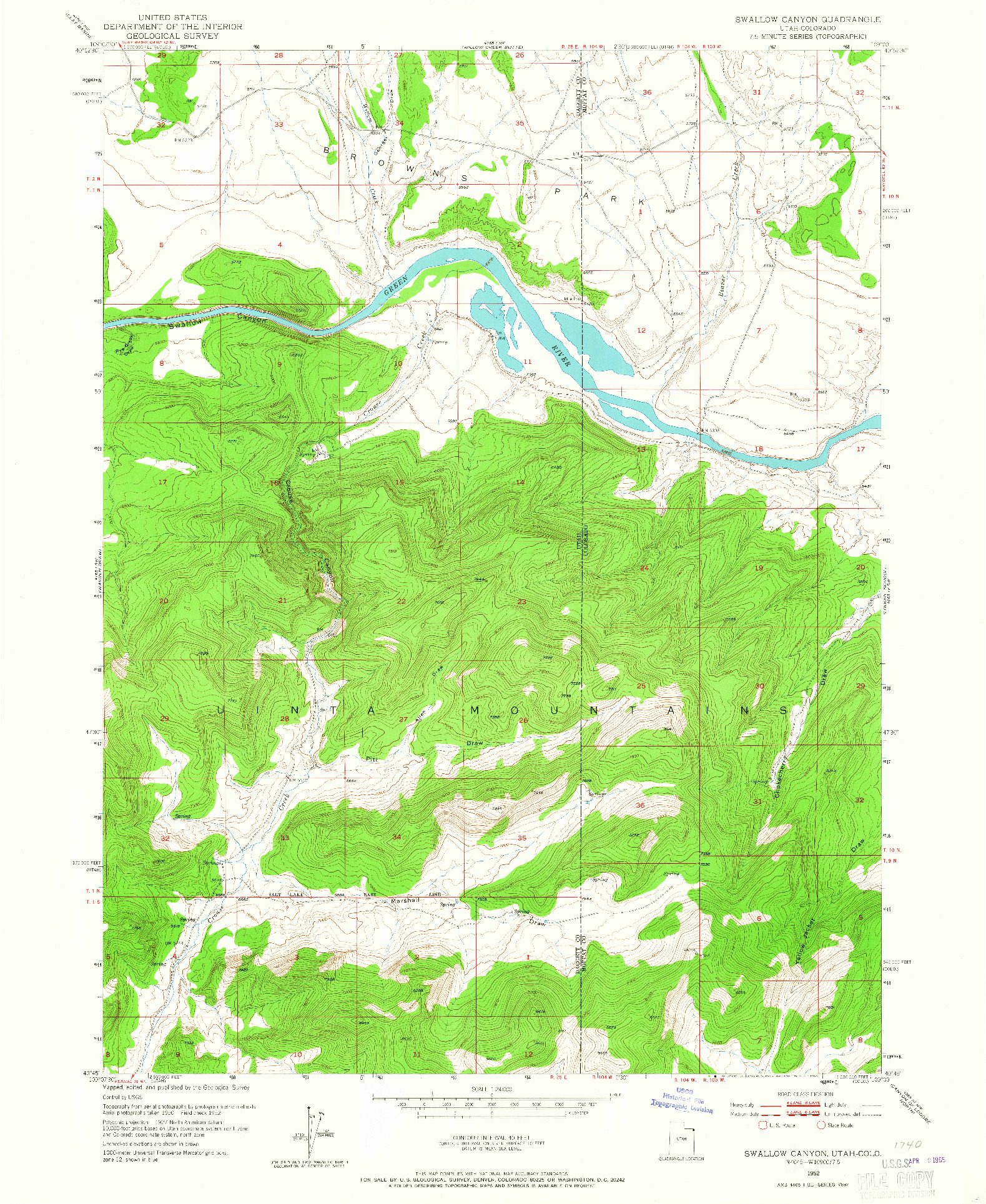 USGS 1:24000-SCALE QUADRANGLE FOR SWALLOW CANYON, UT 1952