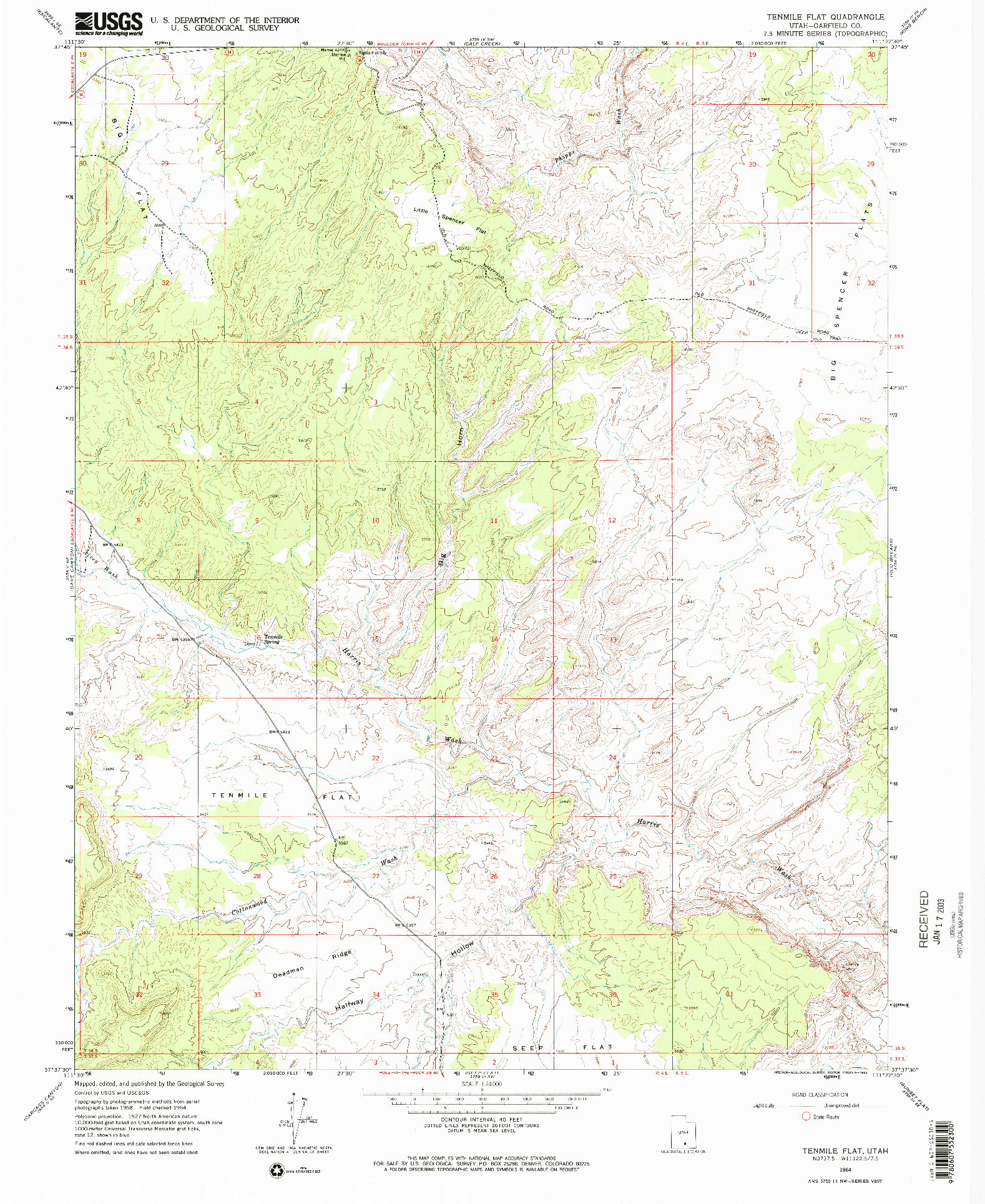 USGS 1:24000-SCALE QUADRANGLE FOR TENMILE FLAT, UT 1964